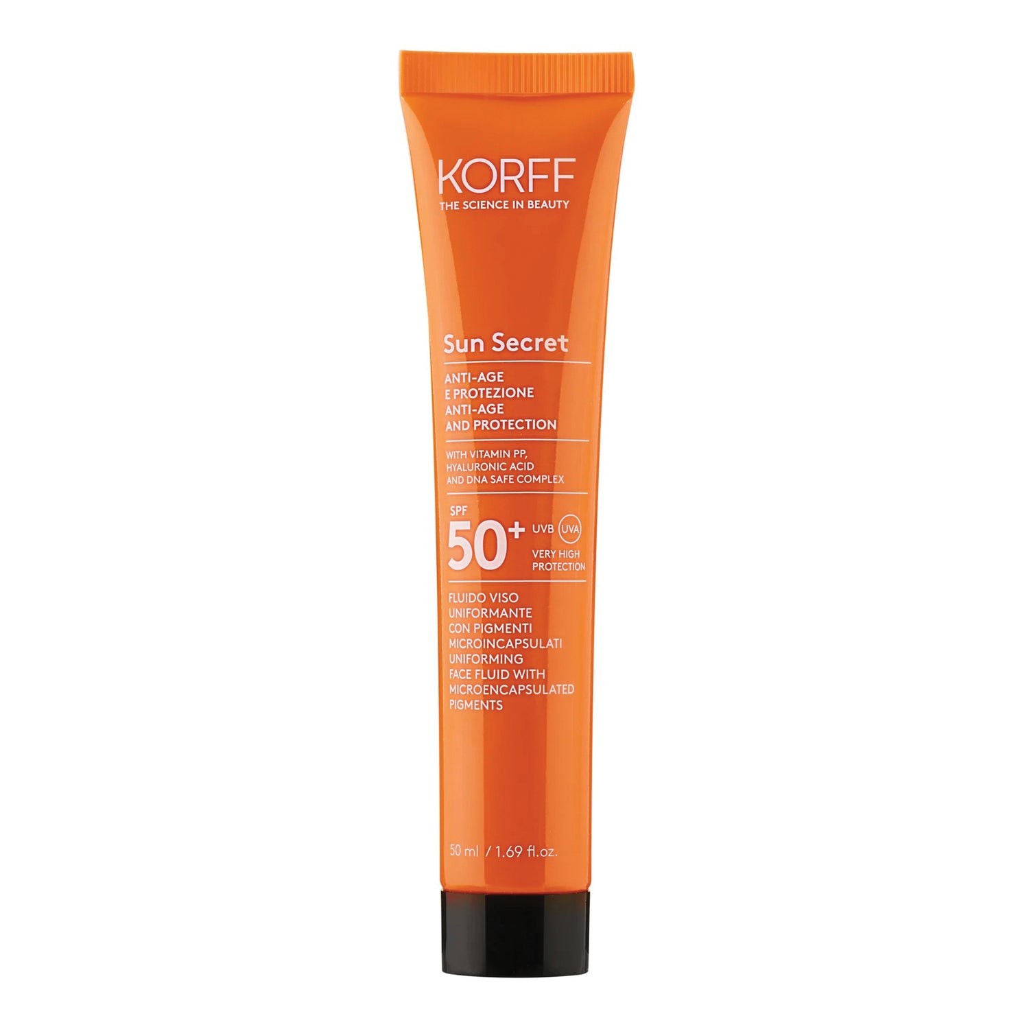 Korff Sun Secret Fluido Viso Uniformante Anti-Age Spf 50+ Protezione Solare Molto Alta Colore 02 Dark