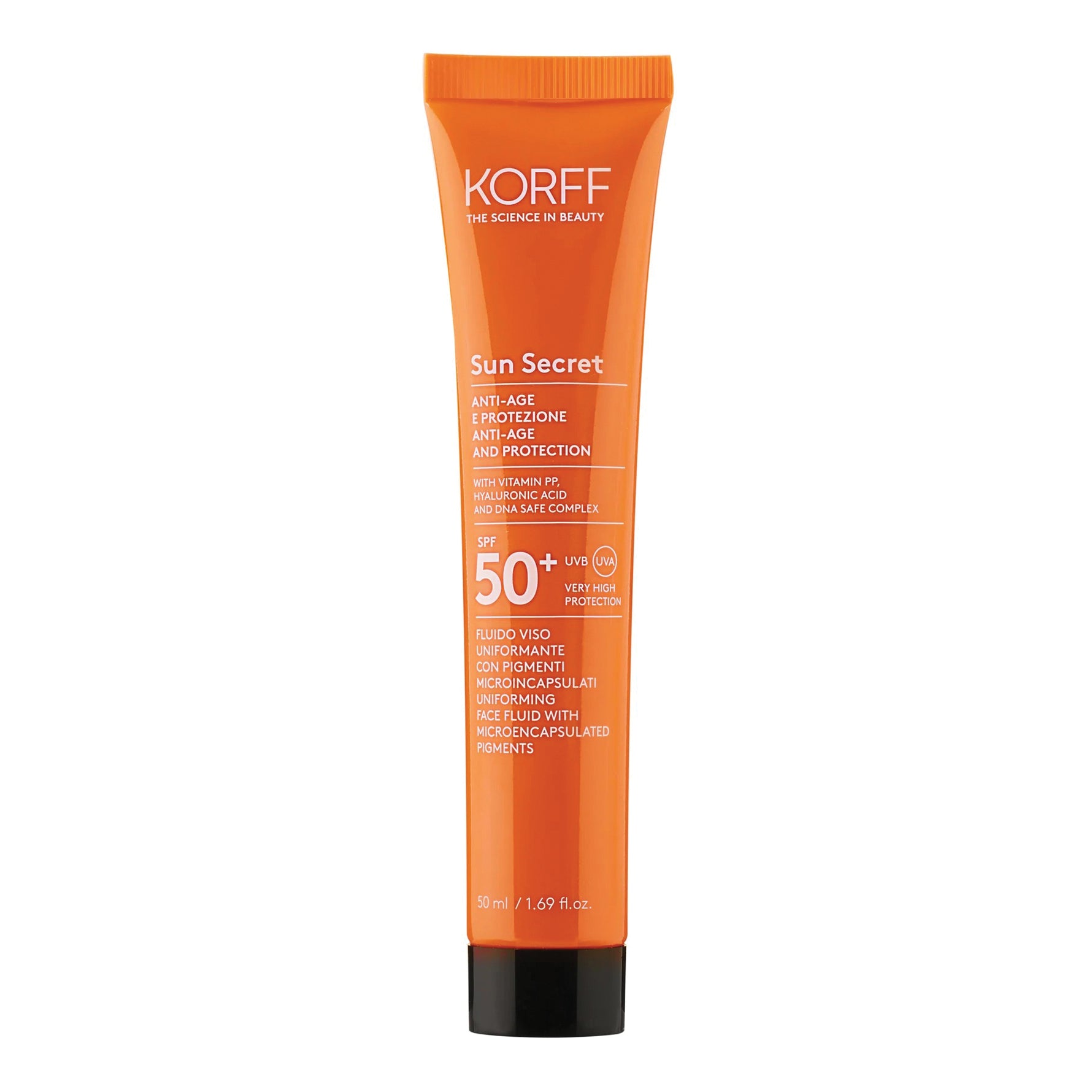 Korff Sun Secret Fluido Viso Uniformante Anti-Age Spf 50+ Protezione Solare Molto Alta Colore 02 Dark
