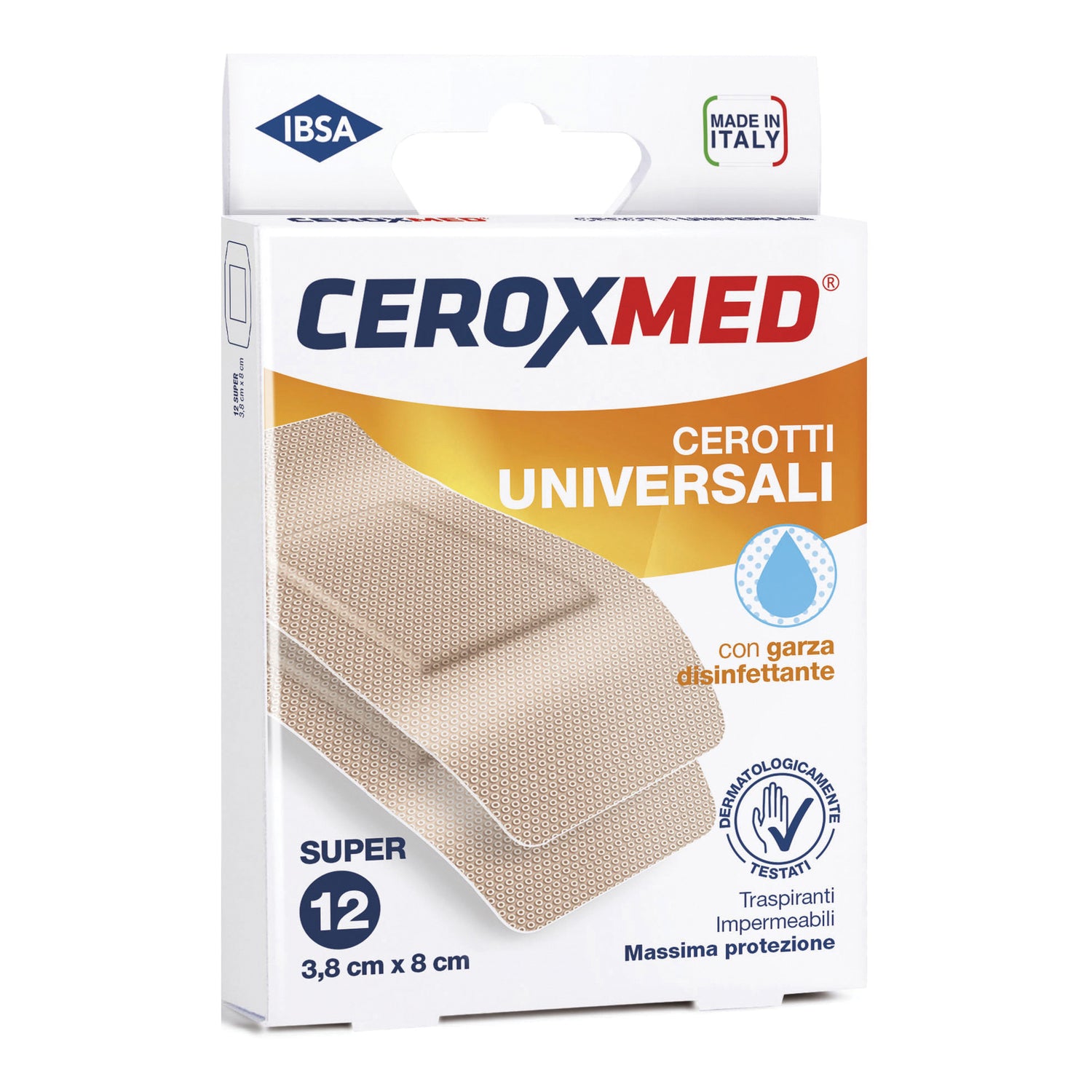 Ceroxmed | Cerotti Universali con Garza Antisettica 3,8 cm x 8 cm | 12 Pezzi