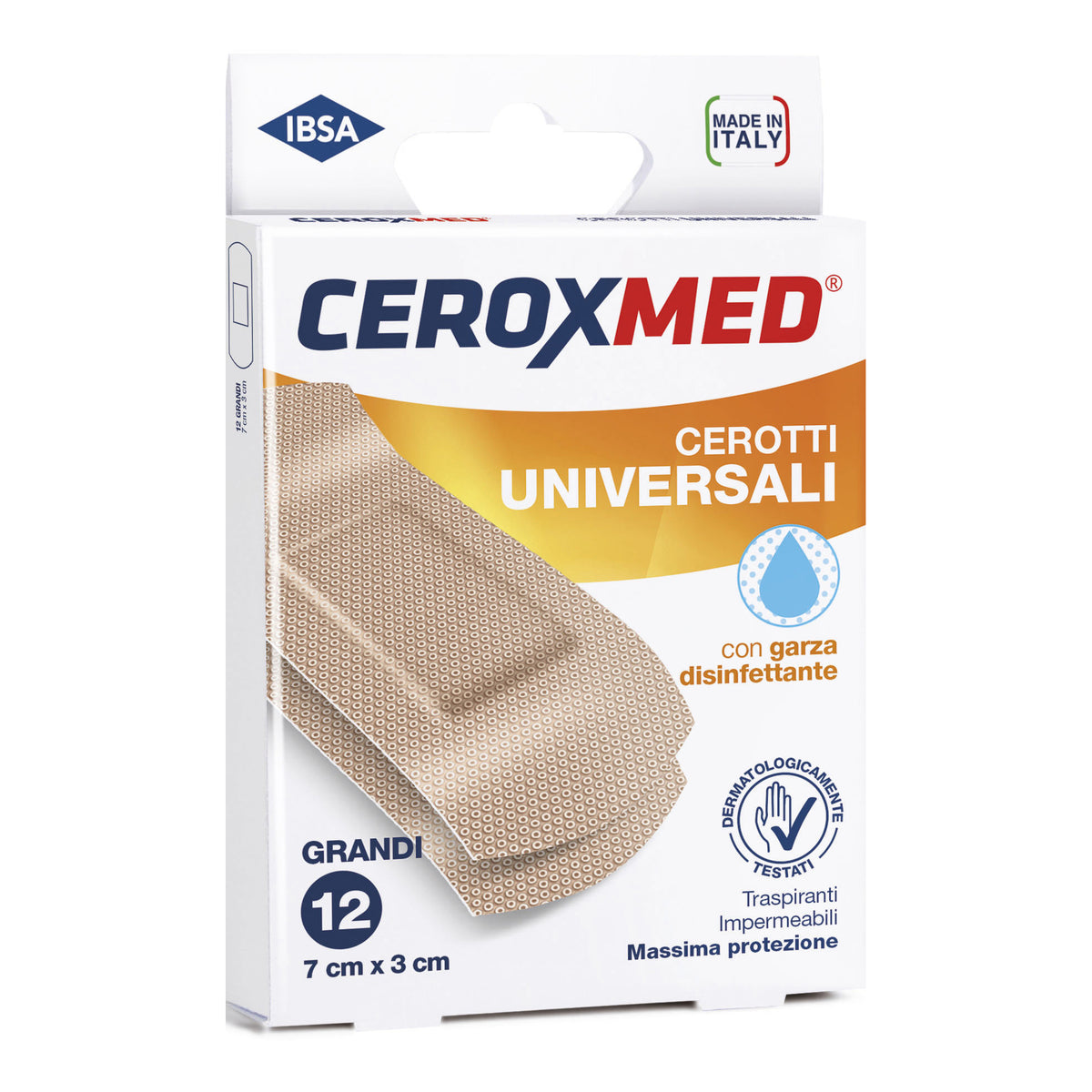 Ceroxmed | Cerotti Universali con Garza Antisettica 7 cm x 3 cm | 12 Pezzi  