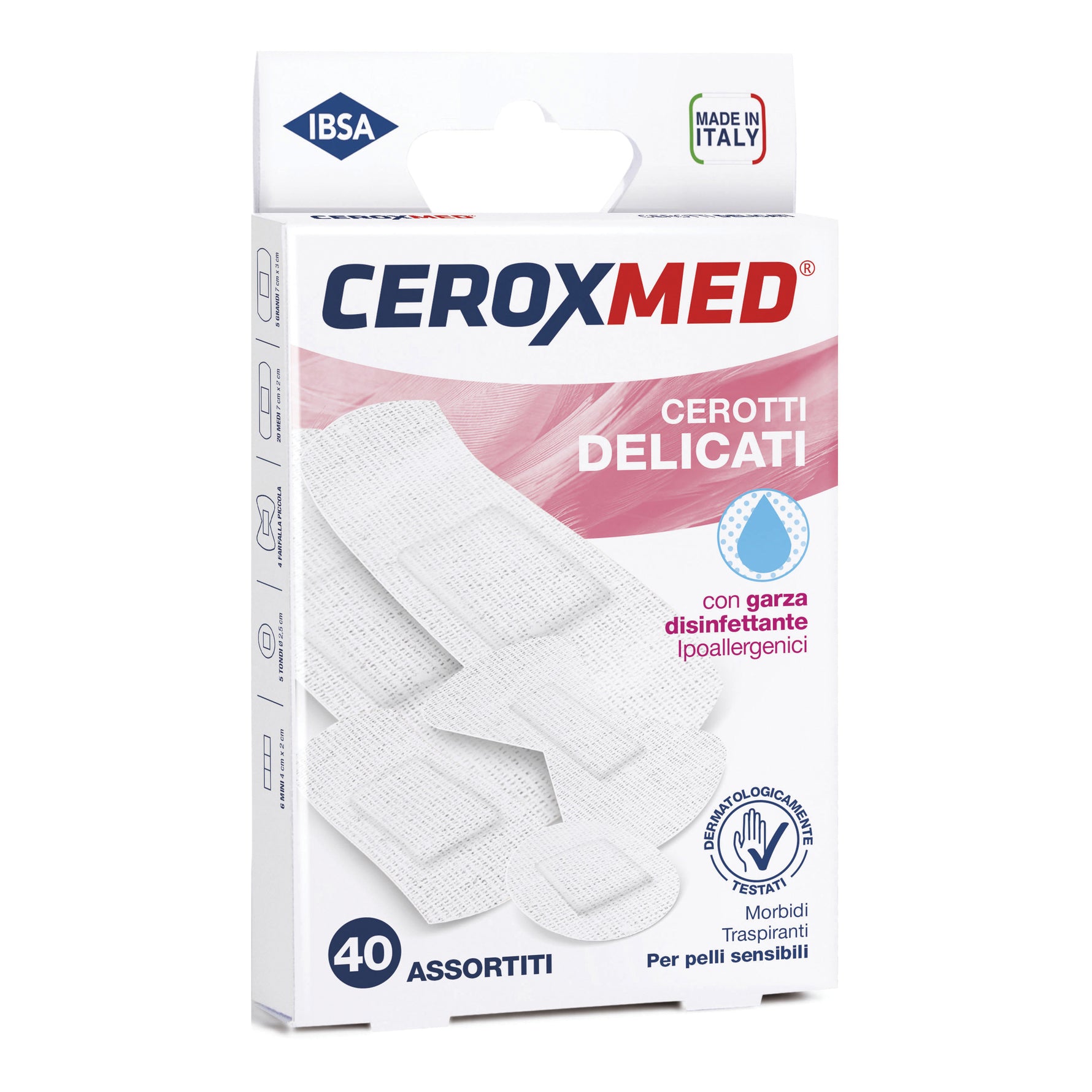 Ceroxmed | Cerotti Delicati Sterili con Garza alla Clorexidina | 40 Assortiti
