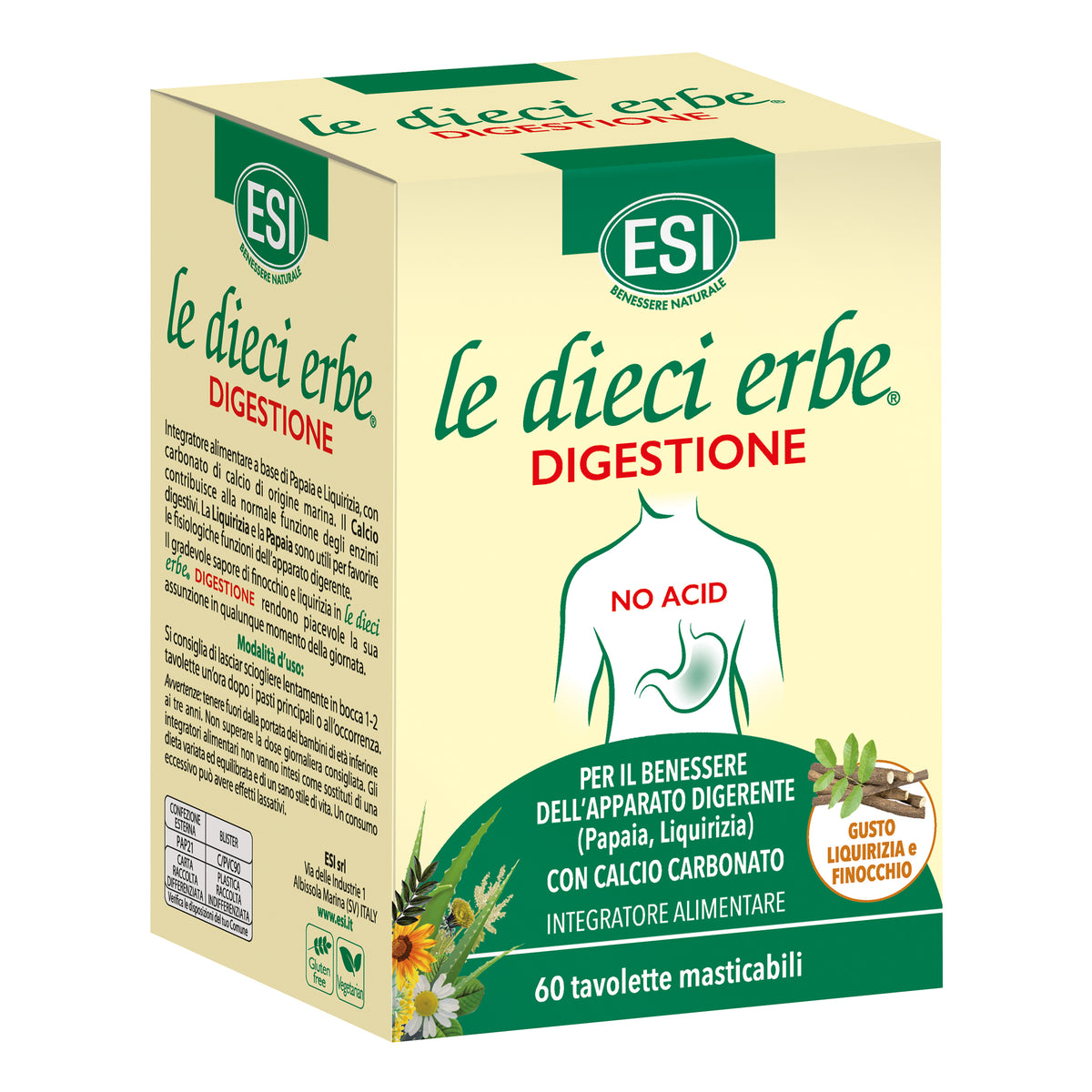 Esi Le Dieci Erbe Digestione No Acid 60 Tavolette  