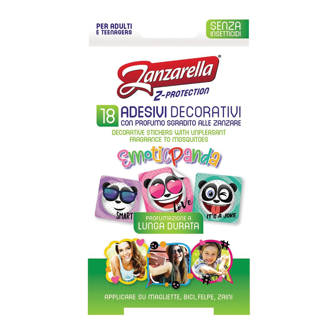 Zanzarella Z Protector Adesivi Emotic Panda 18 Cerotti Anti-Zanzara  