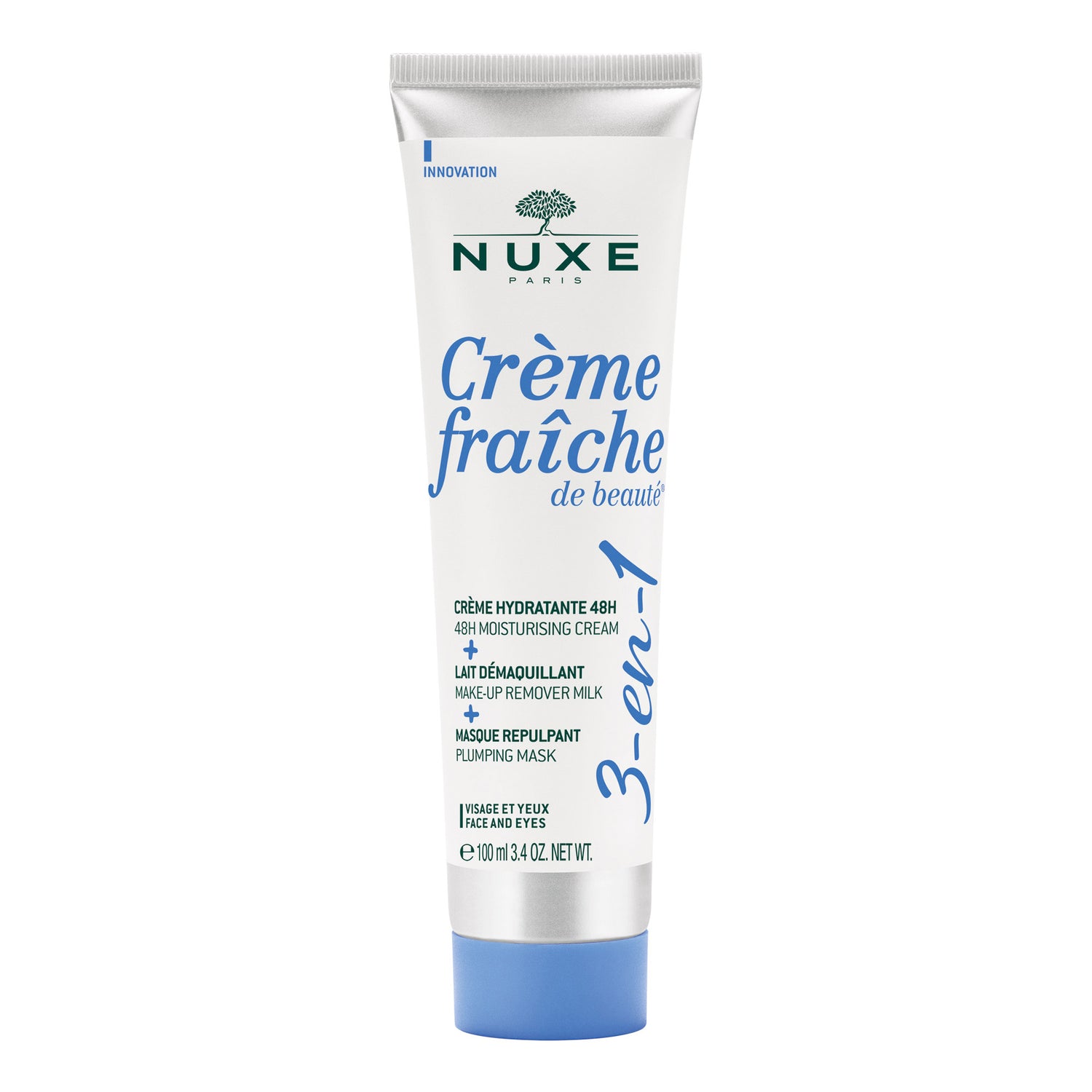 Nuxe Crème Fraîche De Beauté 3-In-1 Viso E Occhi Crema Idratante Latte Struccante E Maschera Rimpolpante 100ml