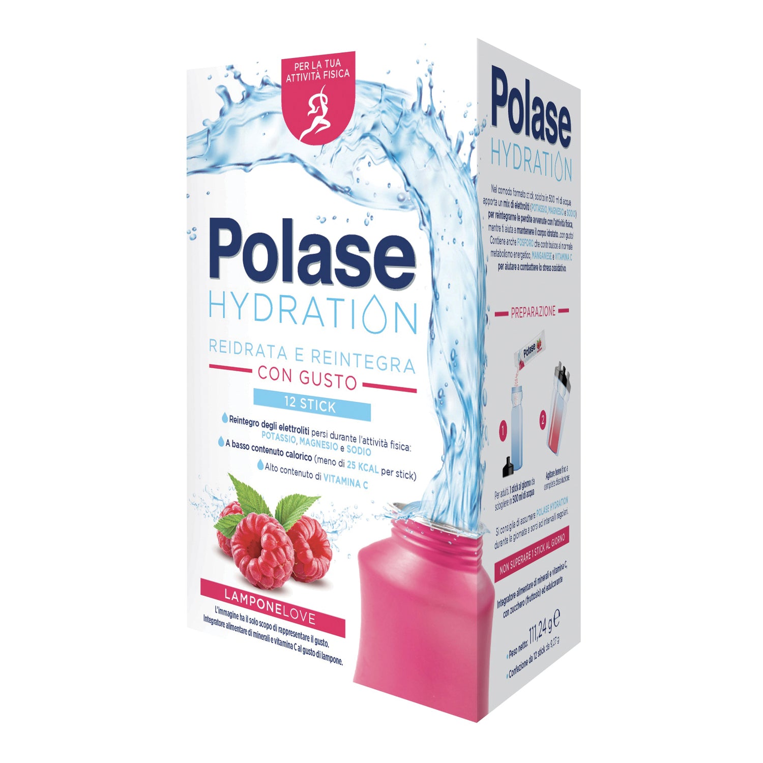 Polase Hydration | Integratore Reidratante Lampone Love | 12 Stick