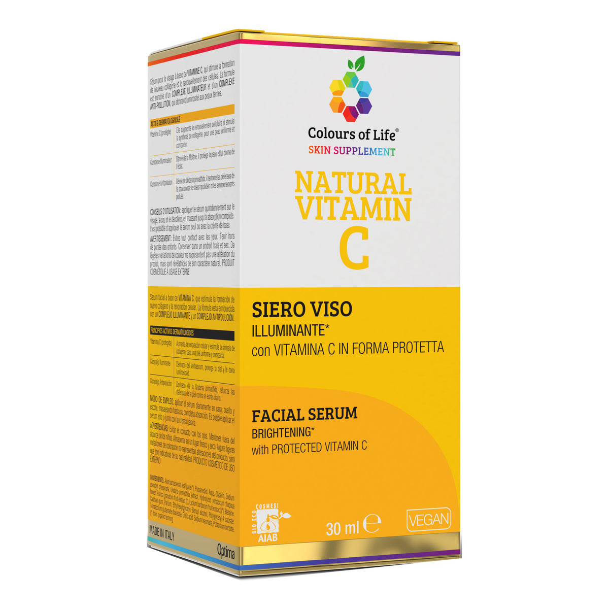 Natural Vitamin C Siero Viso | Illuminante Collagene Antimacchie Antipollution Optima Colours of Life | 30ml  