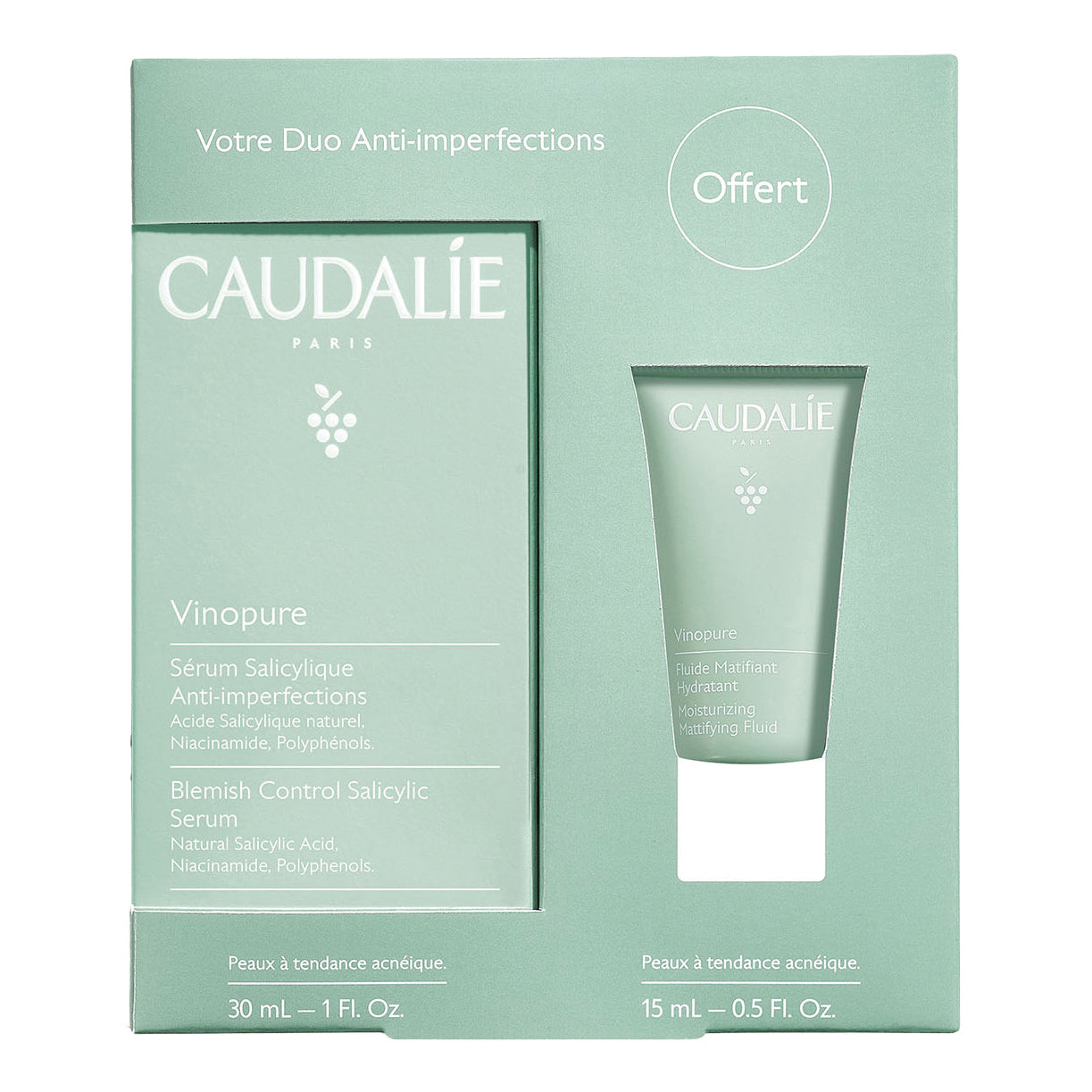 Caudalie - Cofanetto Vinopure Siero Anti-imperfezioni - Siero 30 ml + Fluido idratante effetto mat 15 ml