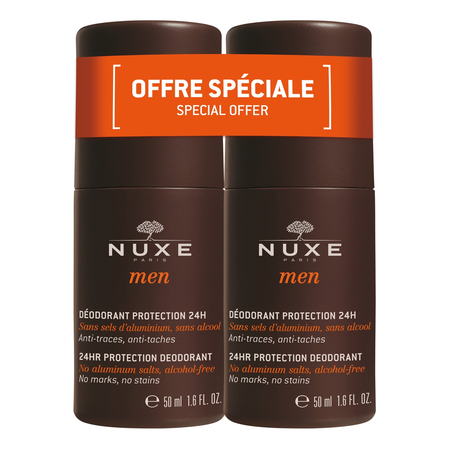 Nuxe Men Deodorante Uomo Protezione 24h Roll-On Duo 2 x 50ml Confezione Doppia