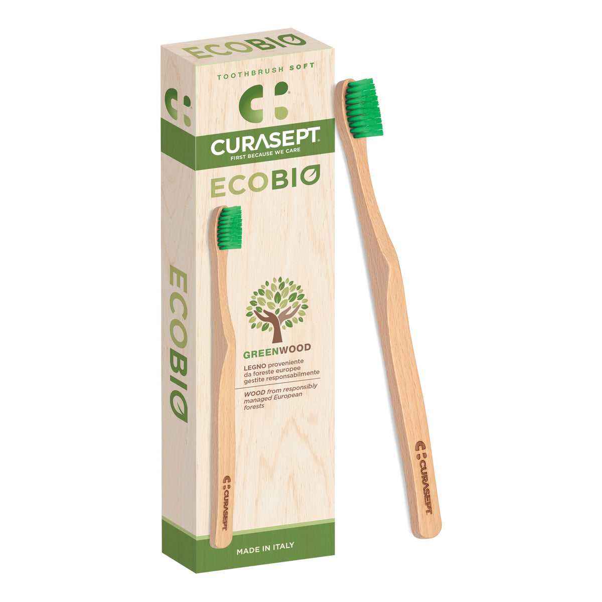 Curasept EcoBio | Spazzolino Ecologico Manico in Legno Setole Morbide | 1 Pezzo  
