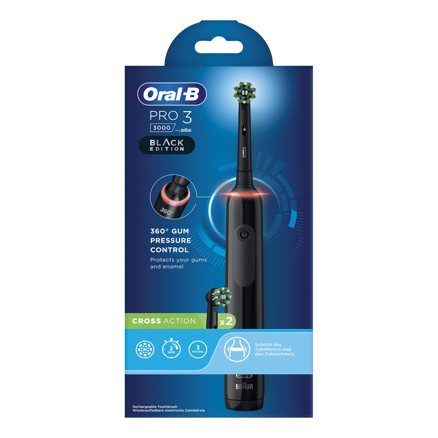 Oral-B Spazzolino Elettrico Pro 3 3000 Black + 2 Testine