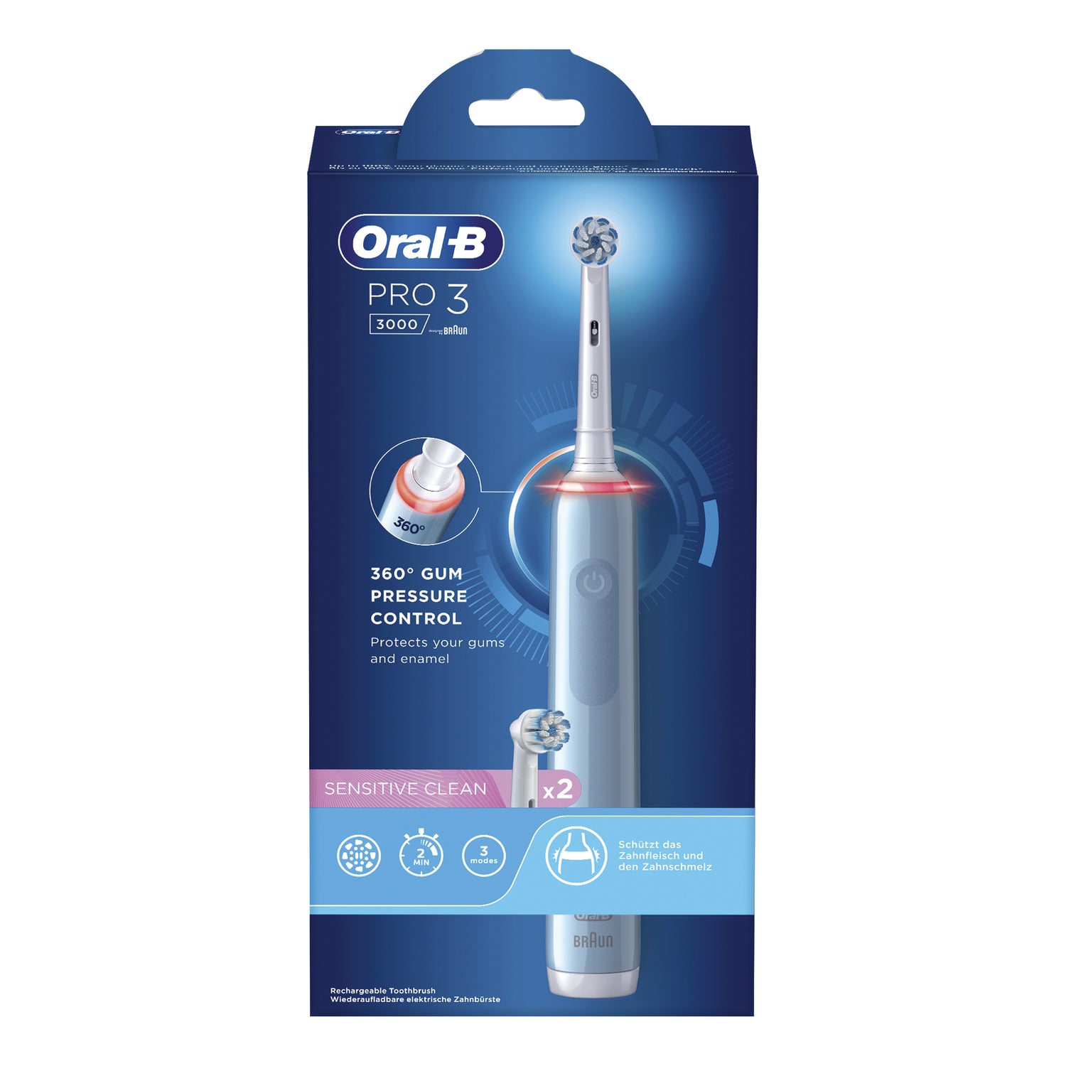 Oral-B Spazzolino Elettrico Pro 3 Blu Sensitive + 2 Testine