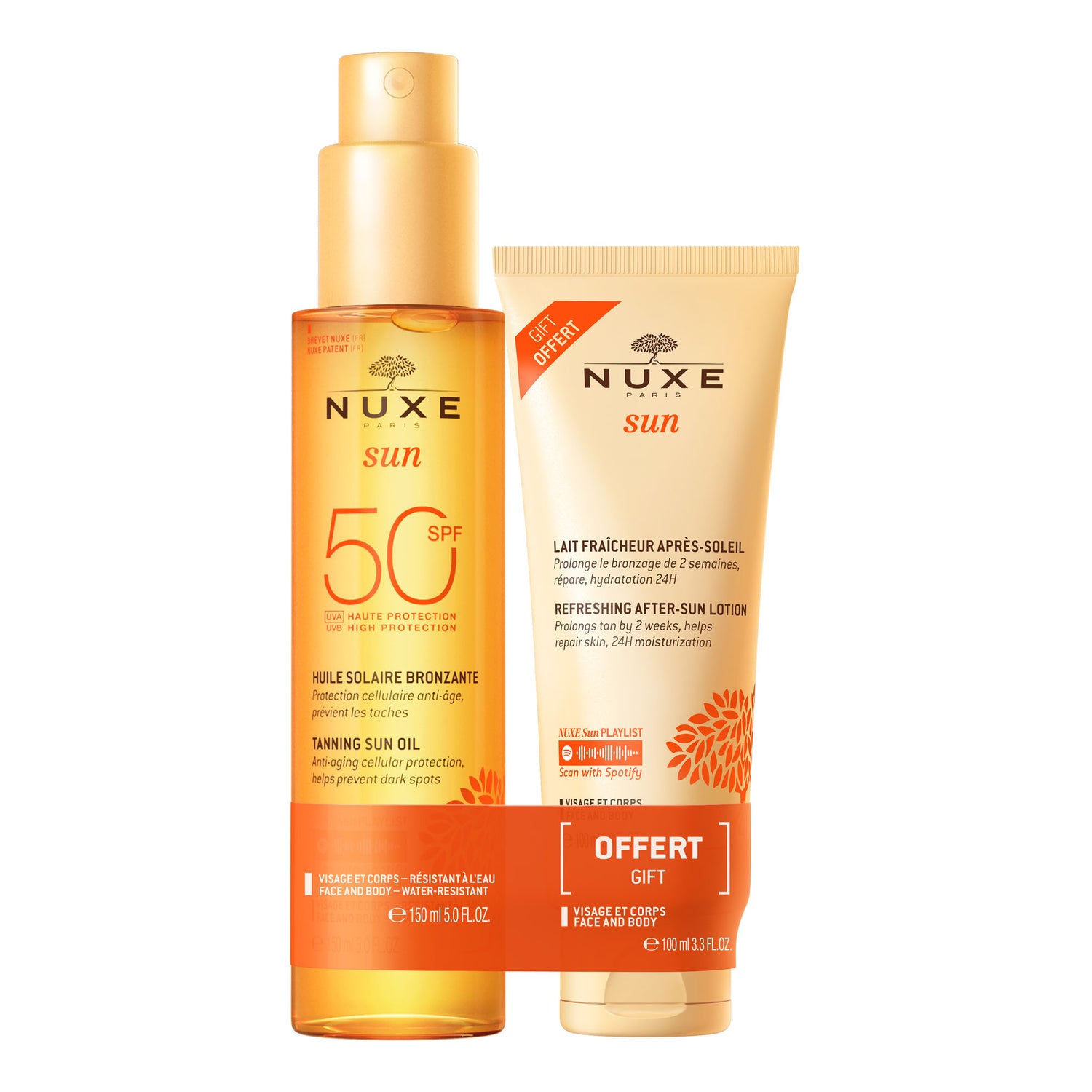 Nuxe Sun Duo Olio Solare Viso E Corpo Spf 50 150ml + Latte Doposole 100ml Omaggio