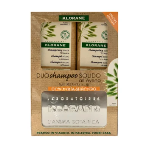 Klorane Shampoo Solido Avena | Cofanetto Duo | 2x80g + Porta-Shampoo