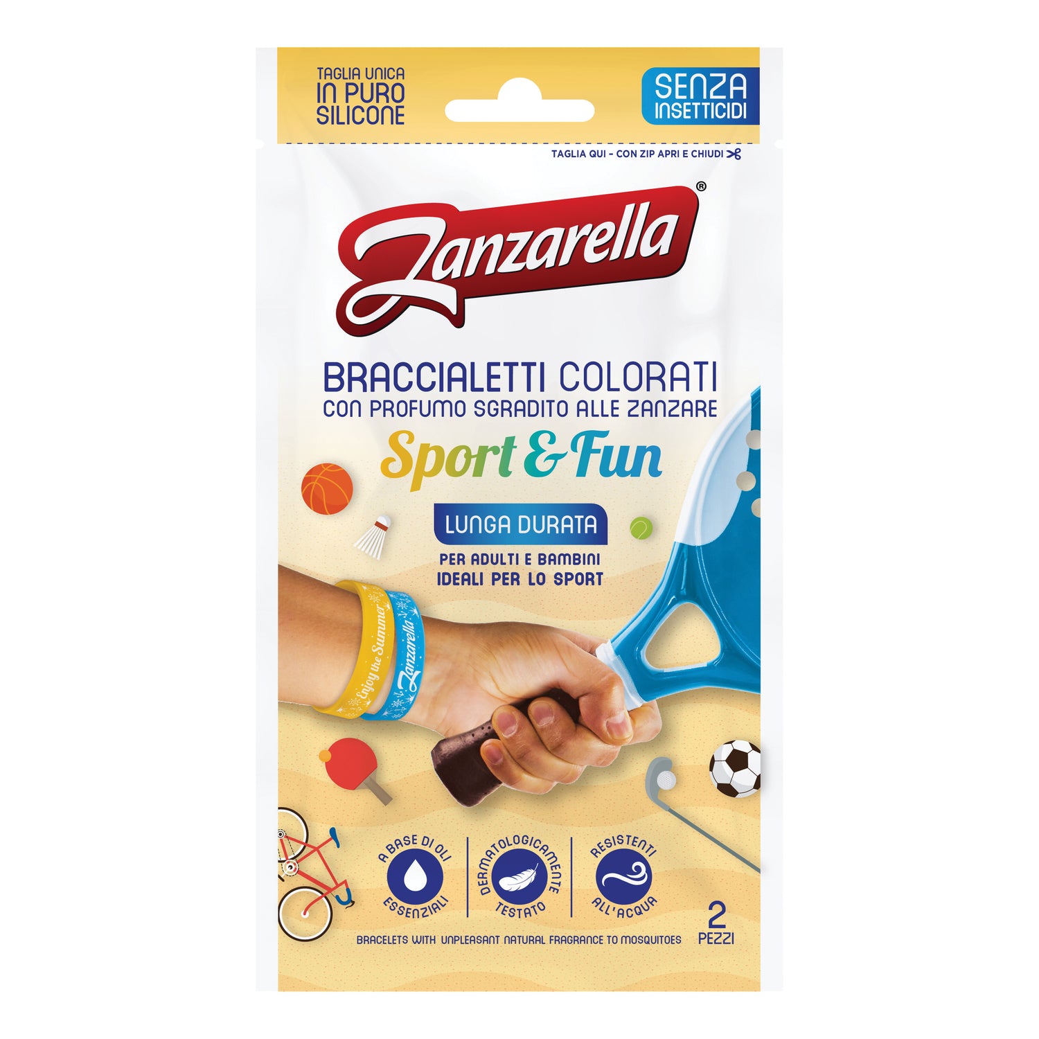 Zanzarella Braccialetti Colorati Anti-Zanzare Sport & Fun 2 Pezzi