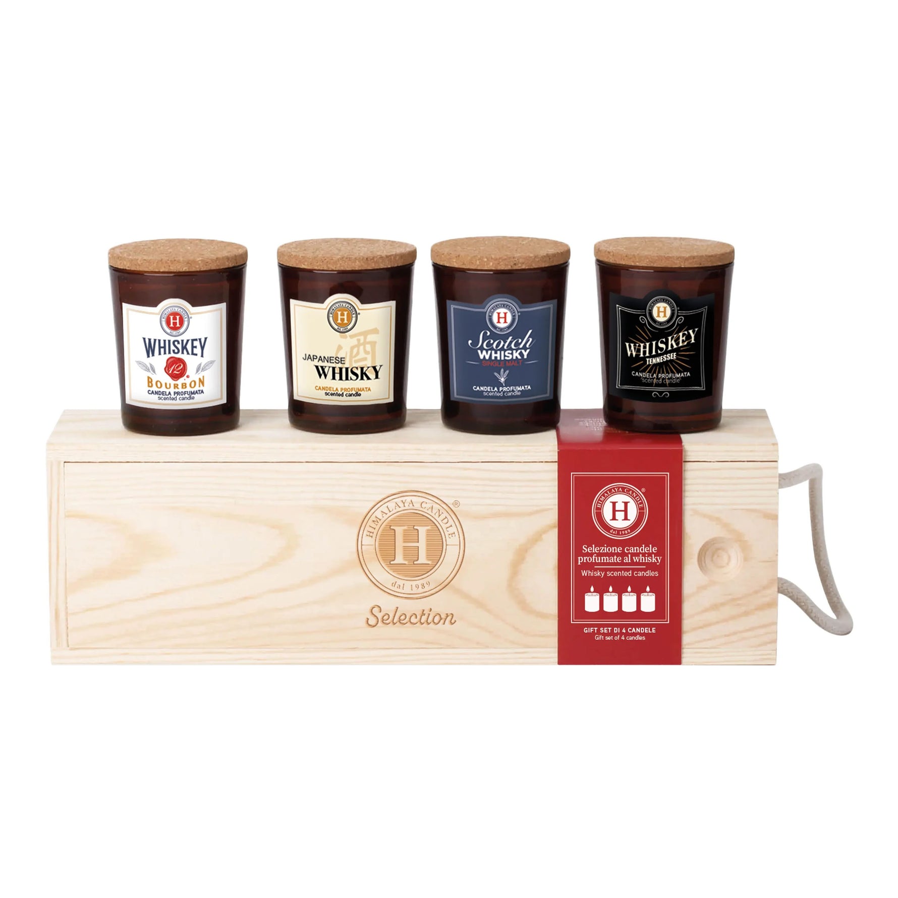 Himalaya Cofanetto 4 Candele Whisky | Cera Soia Naturale Box Legno | 4x75 g
