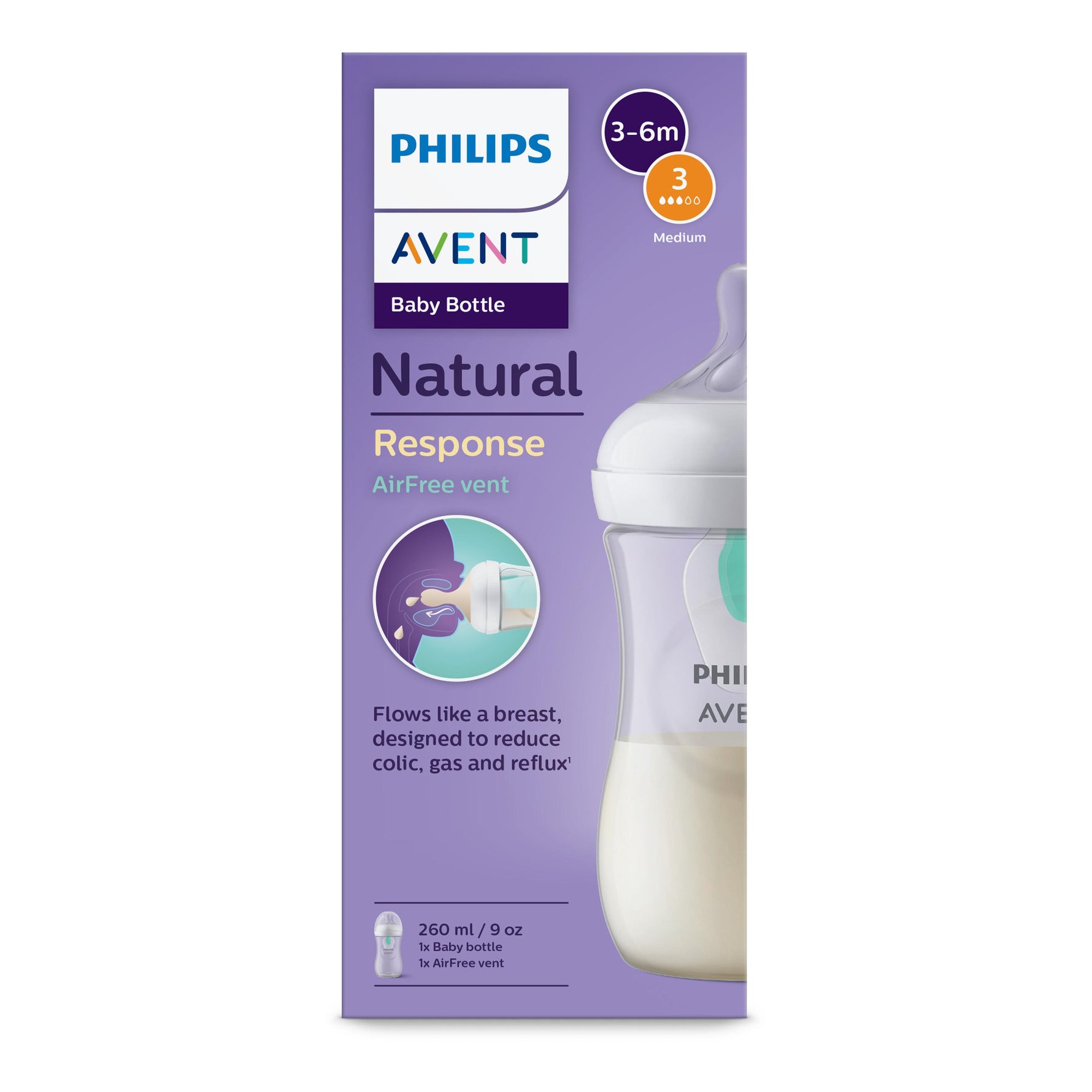AVENT BIB NAT 3,0 AF TRA 260ML
