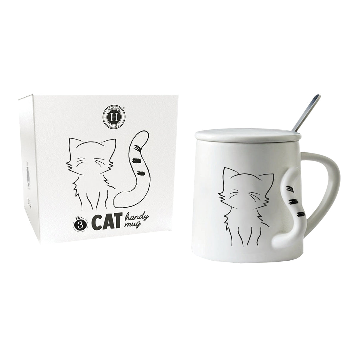 Himalaya Handy Mug Ceramica Cat - Tazza In Ceramica Decorata Con Cucchiaino Gatto 350ml  