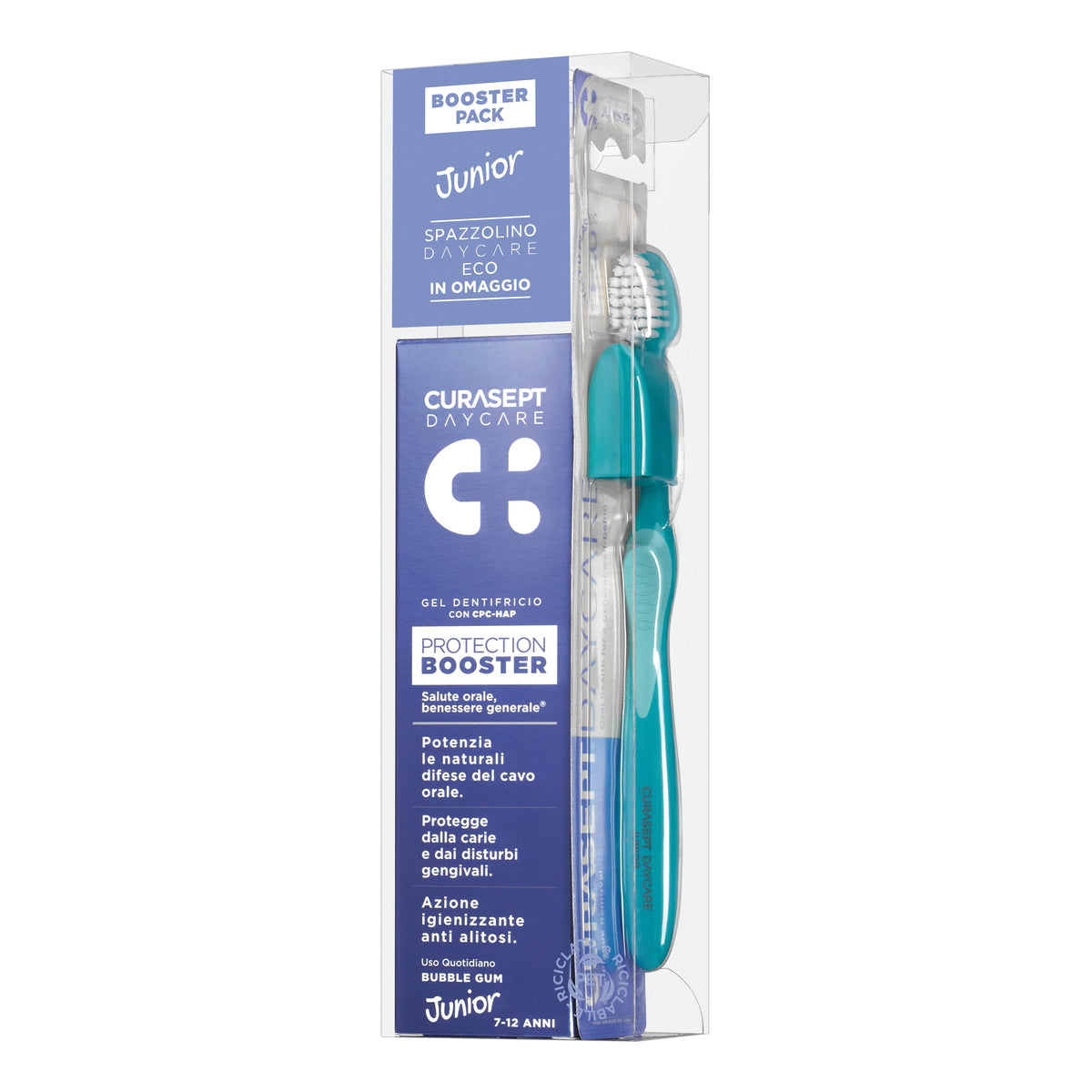 Curasept Daycare | Dentifricio Junior Bubble Gum 50 ml + Spazzolino Eco in Omaggio  