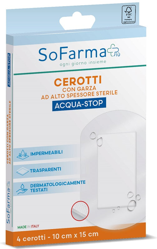Sofarmapiù Cerotti Aqua-Stop 10cm X 15cm 4 Pezzi
