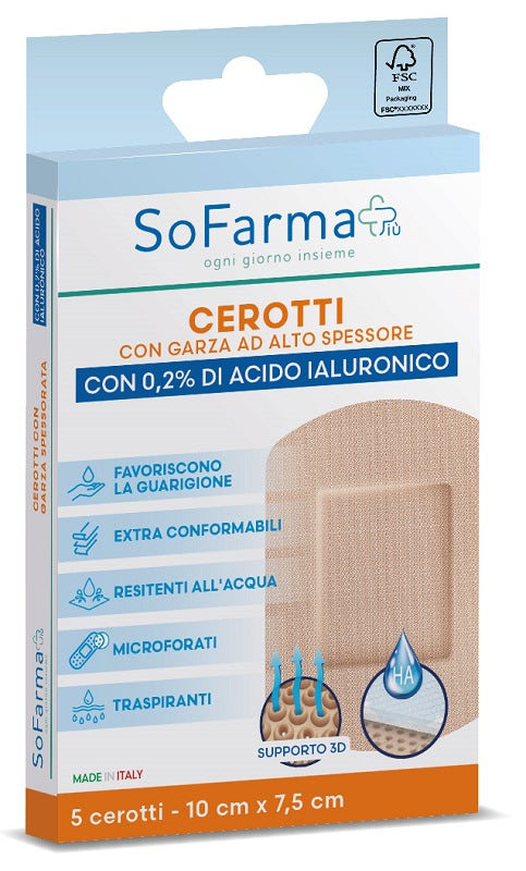Sofarmapiù Cerotti Cicatrazzanti Con 0,2% Acido Ialuronico 10 Cm X 7,5 Cm 5 Pezzi
