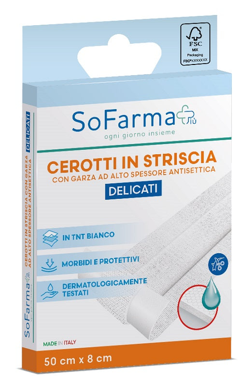 Sofarmapiù Cerotti Delicati Sterili In Tnt Striscia Ritagliabile 50 Cm X 8 Cm
