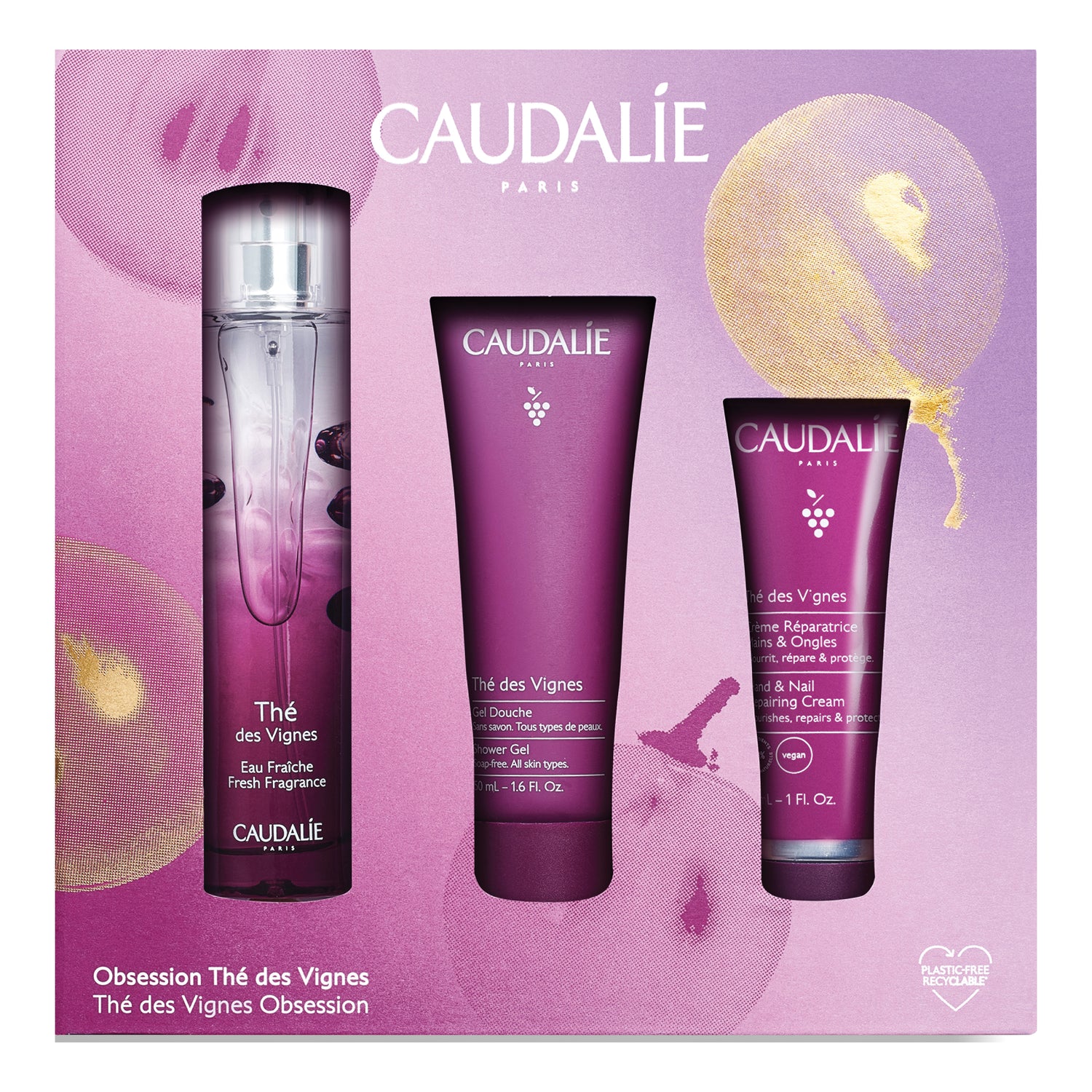 Caudalie Cofanetto Trio Profumato The' Des Vignes - Acqua Profumata 50ml + Gel Doccia 50ml Omaggio + Crema Riparatrice Mani & Unghie 30ml Omaggio