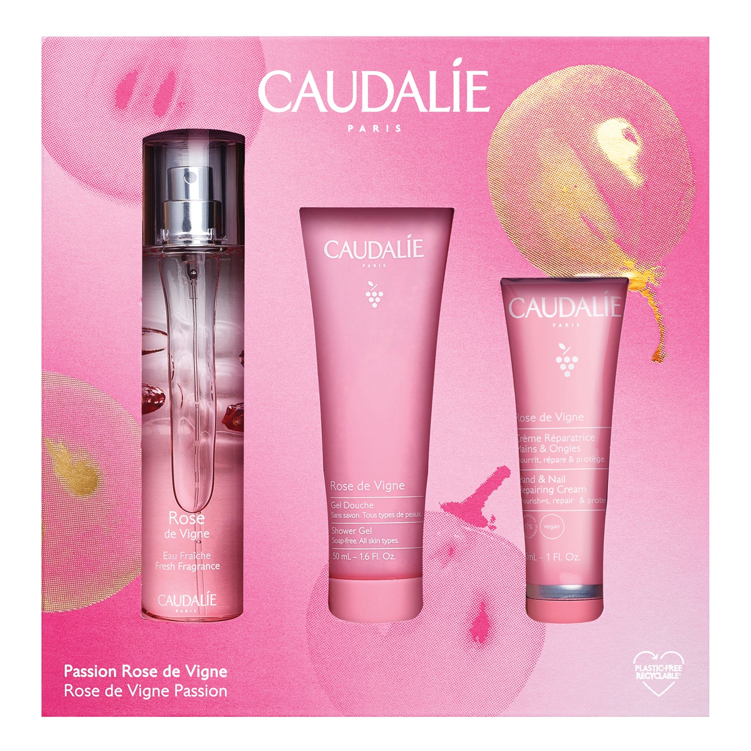 Caudalie Cofanetto Trio Profumato Rose De Vigne - Acqua Fresca 50ml + Gel Doccia 50ml Omaggio + Crema Mani E Unghie 30ml Omaggio