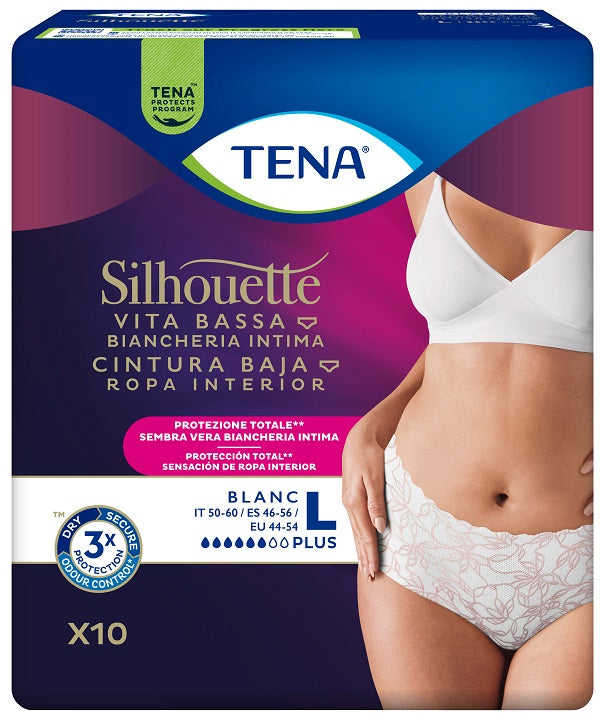 Tena Silhouette Blanc Plus L Vita Bassa – Mutandine Assorbenti Bianche Per Perdite Urinarie Moderate 10 Pezzi