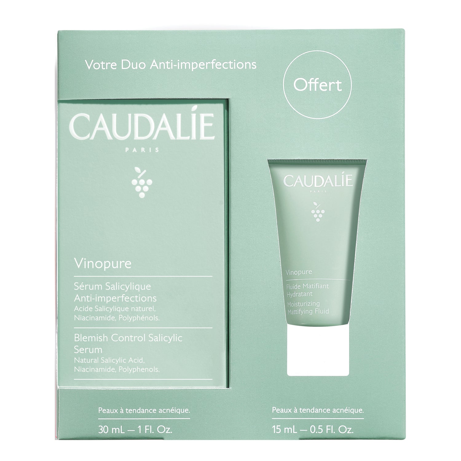 Caudalie Cofanetto Vinopure Anti-Imperfezioni - Siero 30ml + Fluido Idratante Effetto Mat 15ml Omaggio