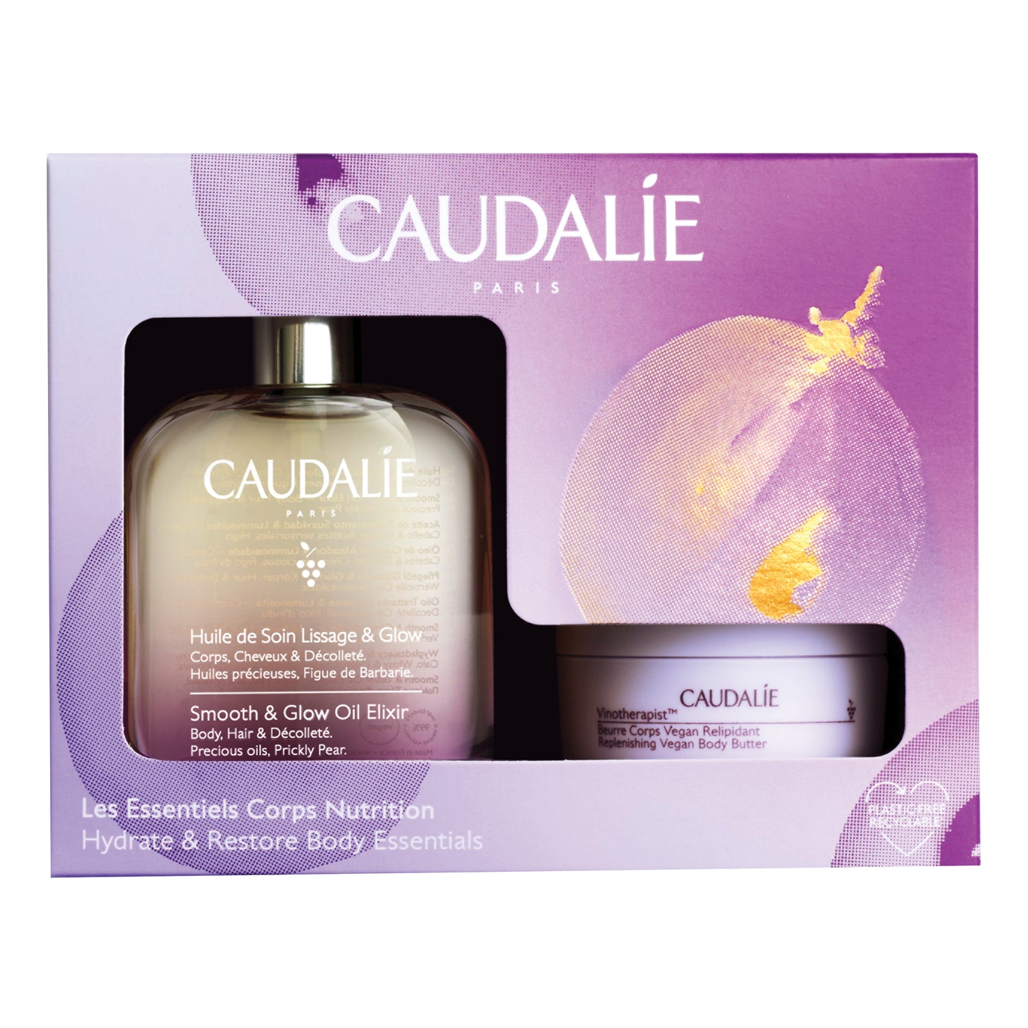Caudalie Cofanetto Gli Essenziali Di Nutrimento - Olio Trattante Lisciante & Luminosità 50ml + Burro Corpo Vinotherapist 40ml Omaggio