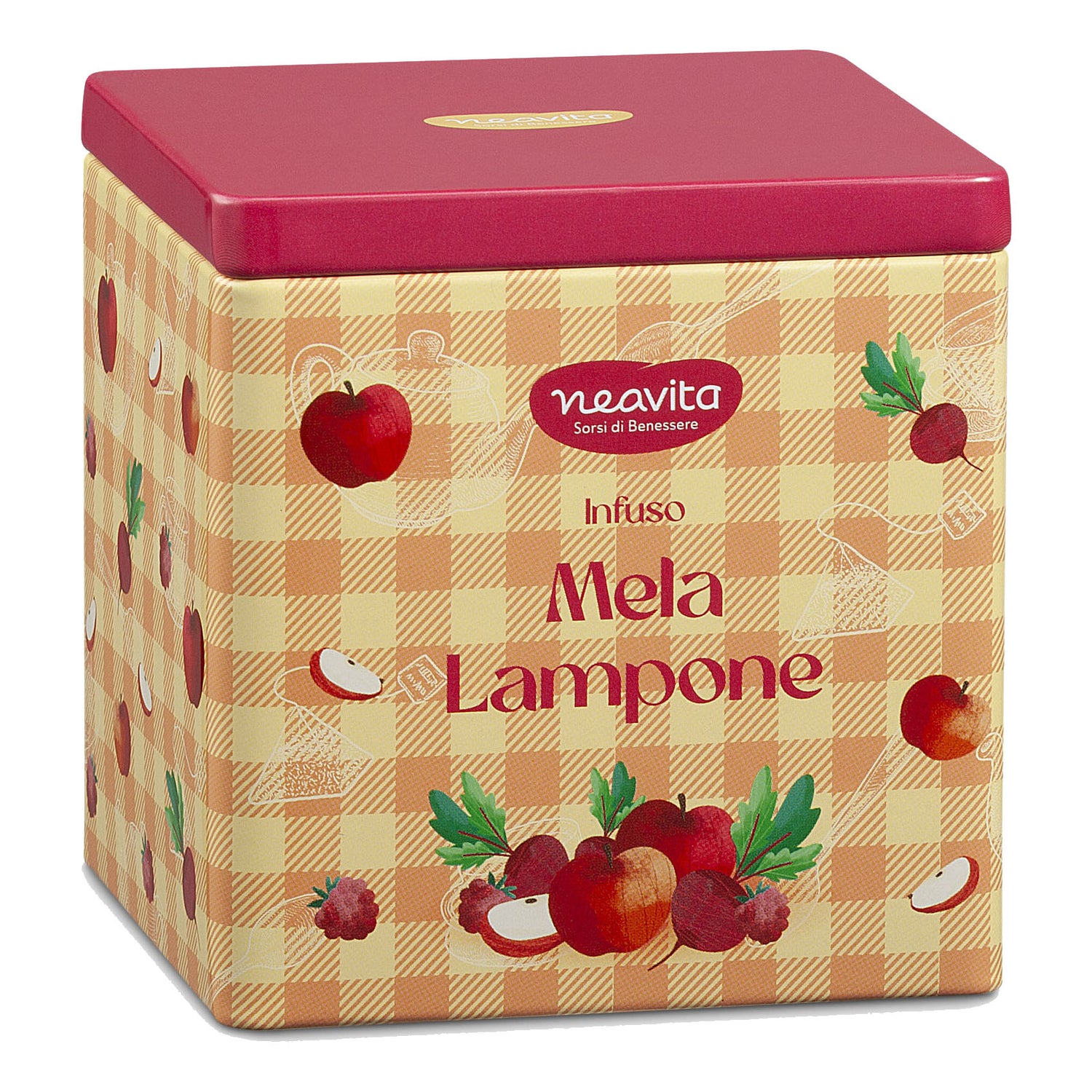 Neavita Happy Fruits - Infuso Mela e Lampone Bio In Square Tin Giallo 10 Filtroscrigno