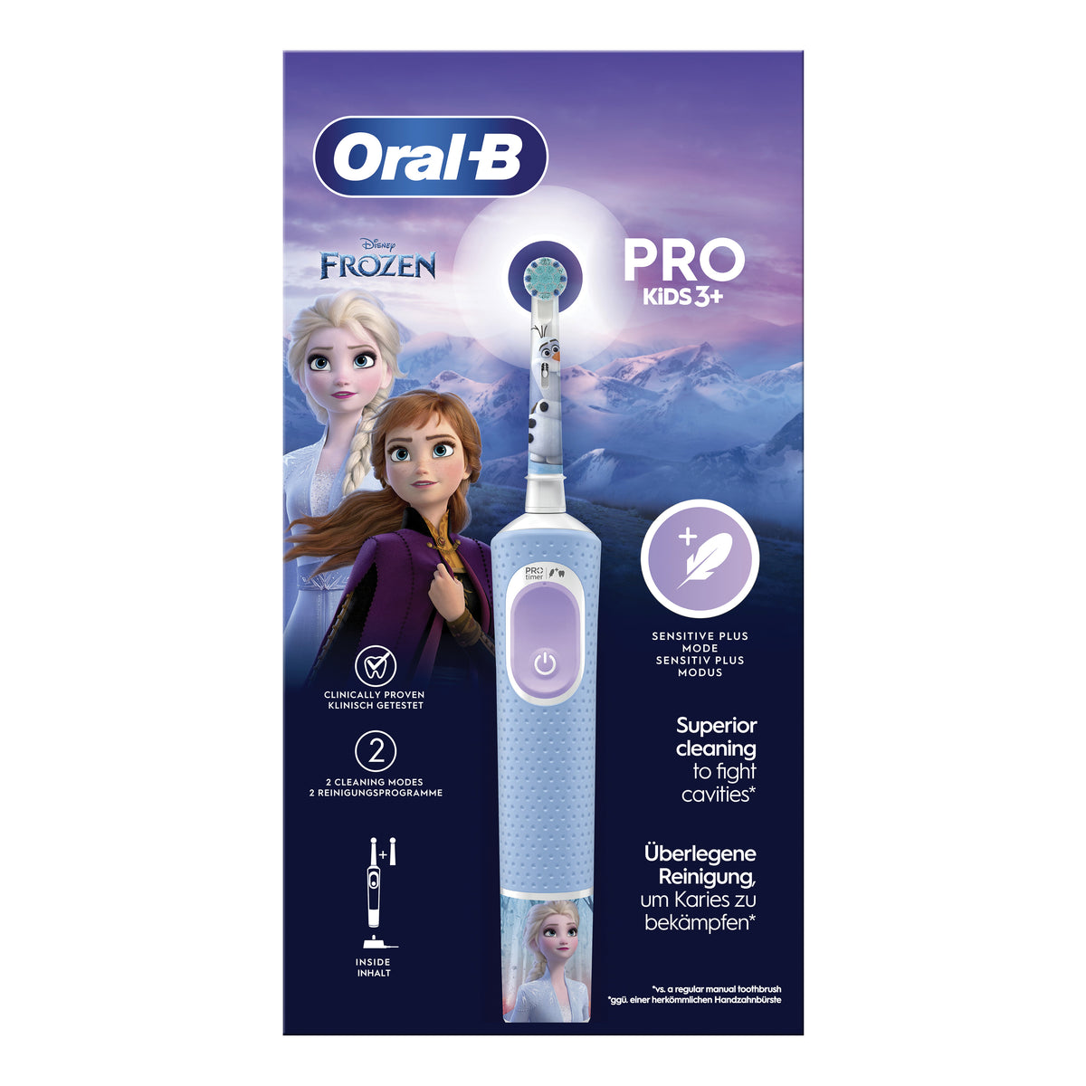 Oral-B Pro Kids 3+ Disney Frozen | Spazzolino Elettrico Bambini Ricaricabile | 2 Modalità + Adesivi  
