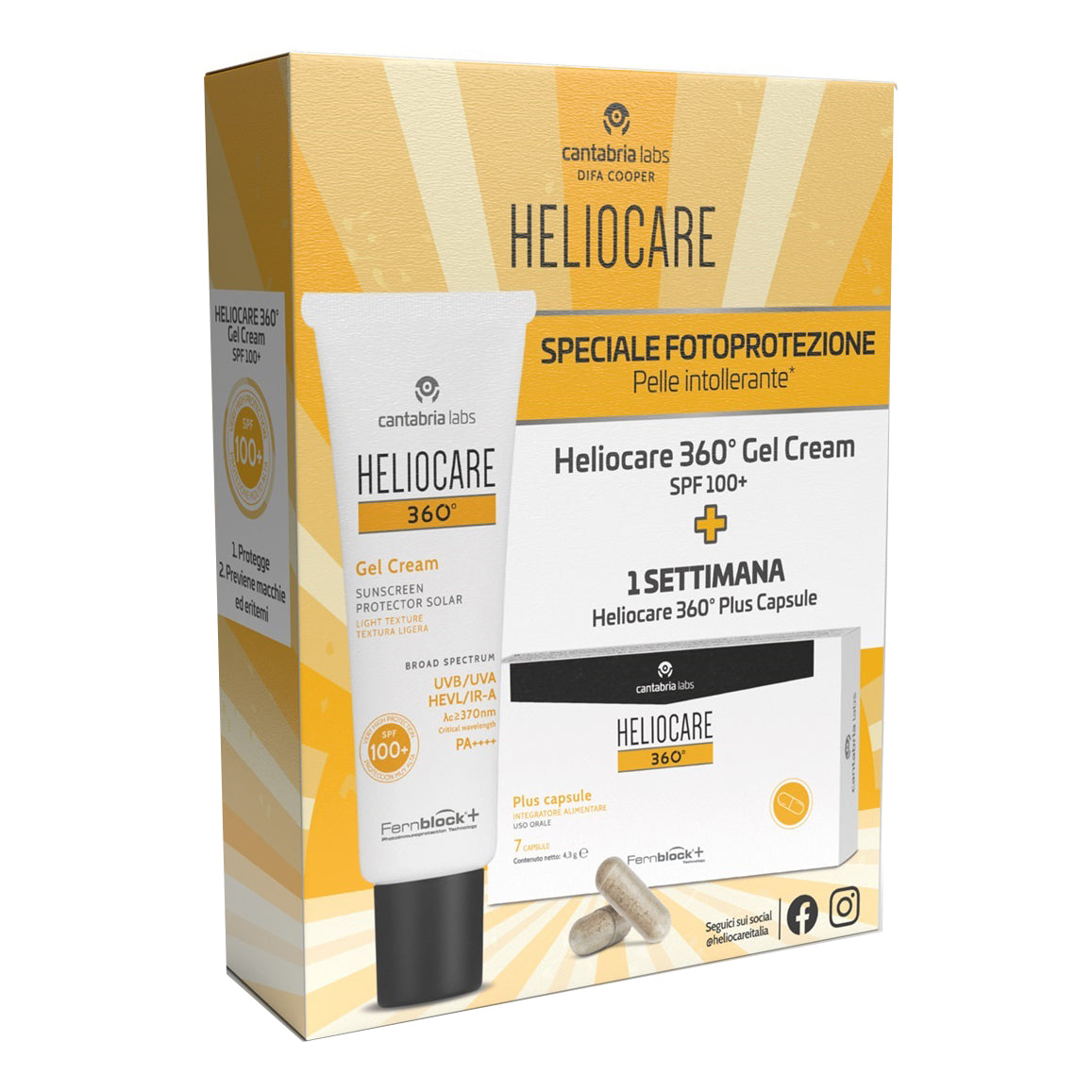 Heliocare 360 Gel Cream Spf100+ 50ml + Heliocare 360 Plus 7 Capsule Omaggio