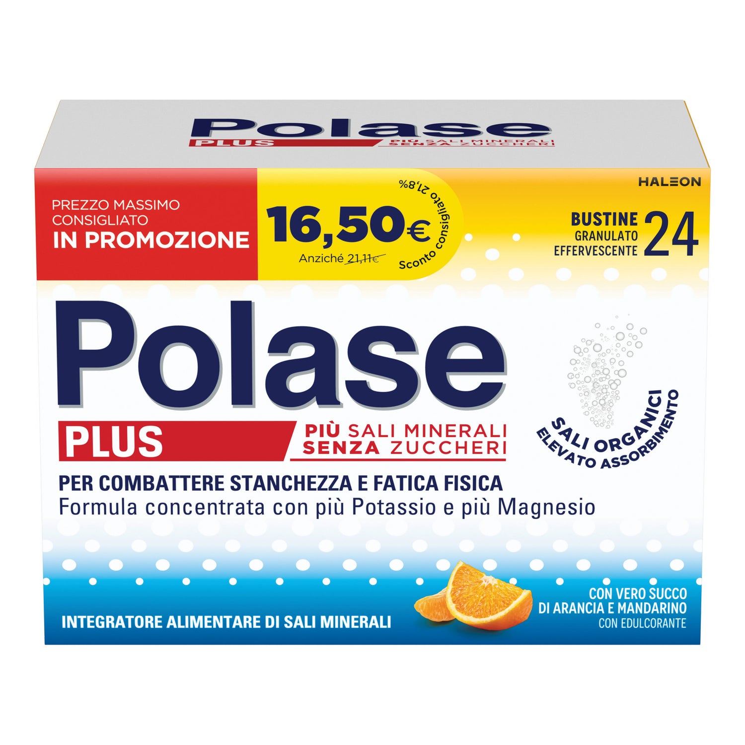 Polase Plus 24 Bustine Gusto Arancia e Mandarino | Integratore Magnesio e Potassio Senza Zucchero