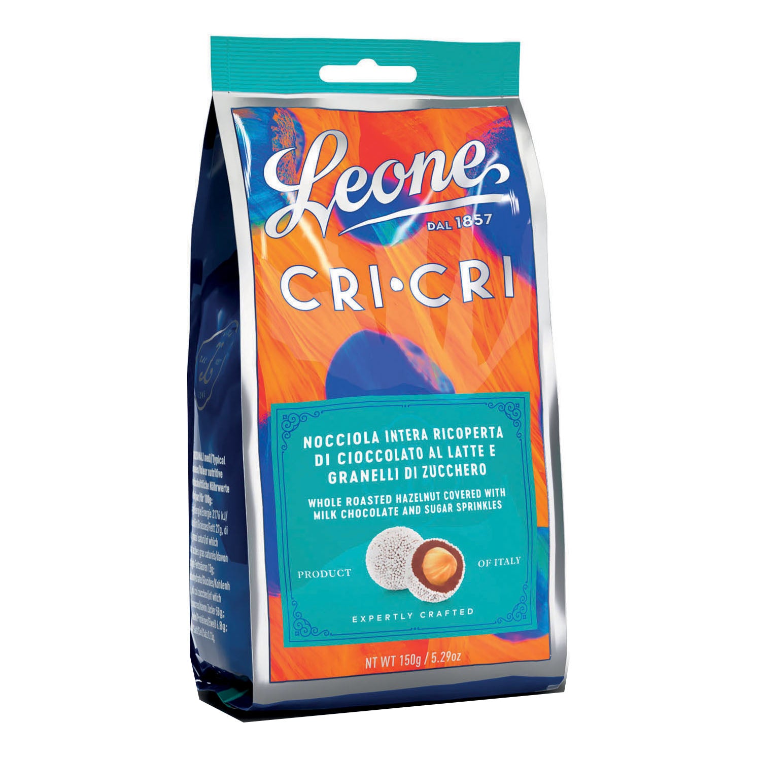 Leone Cri Cri Nocciola Ricoperta Di Cioccolato Al Latte E Rivestita Di Granelli Di Zucchero Sacchetto 150g