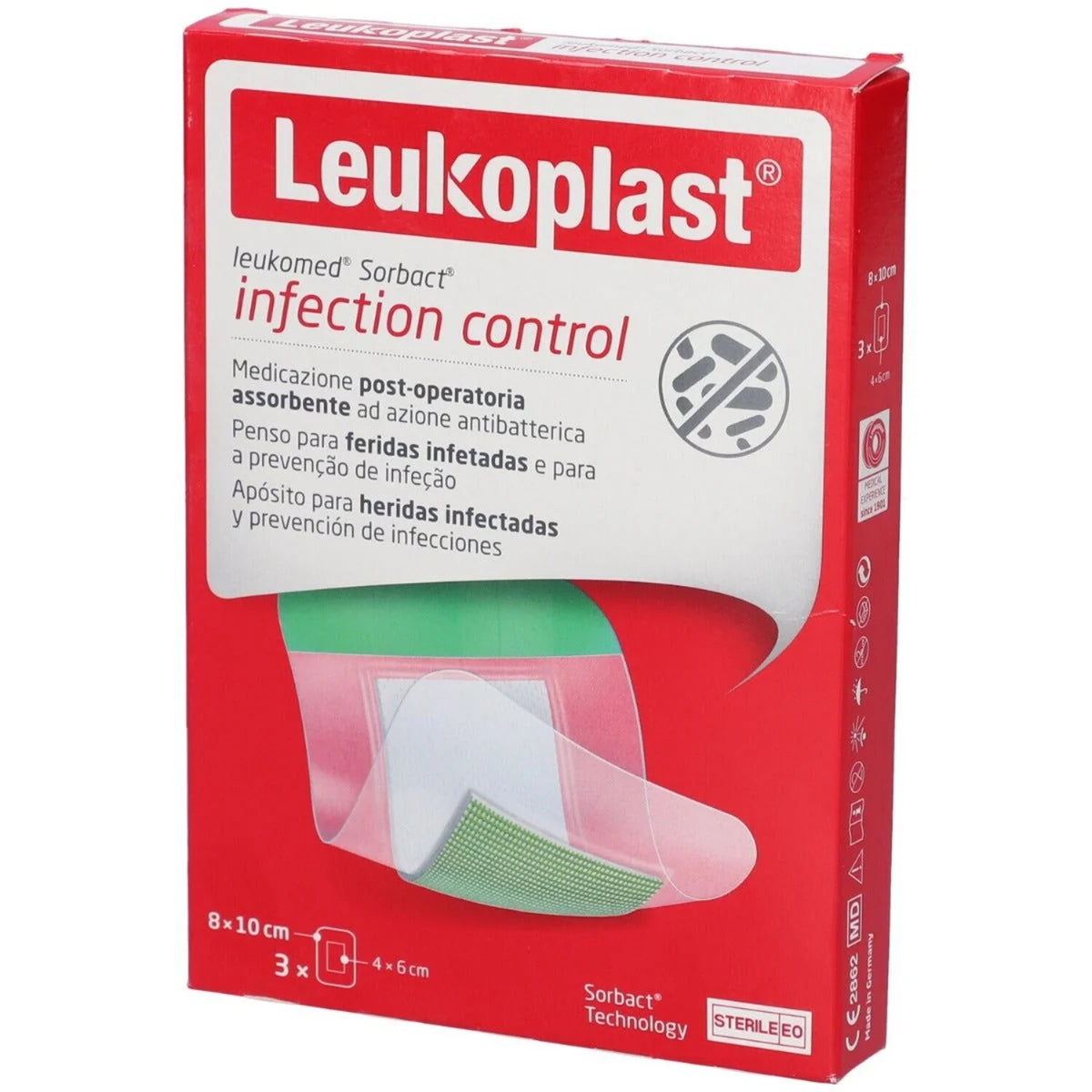 Leukomed Sorbact | Medicazione Antibatterica | 8x10 cm 3 Pezzi  
