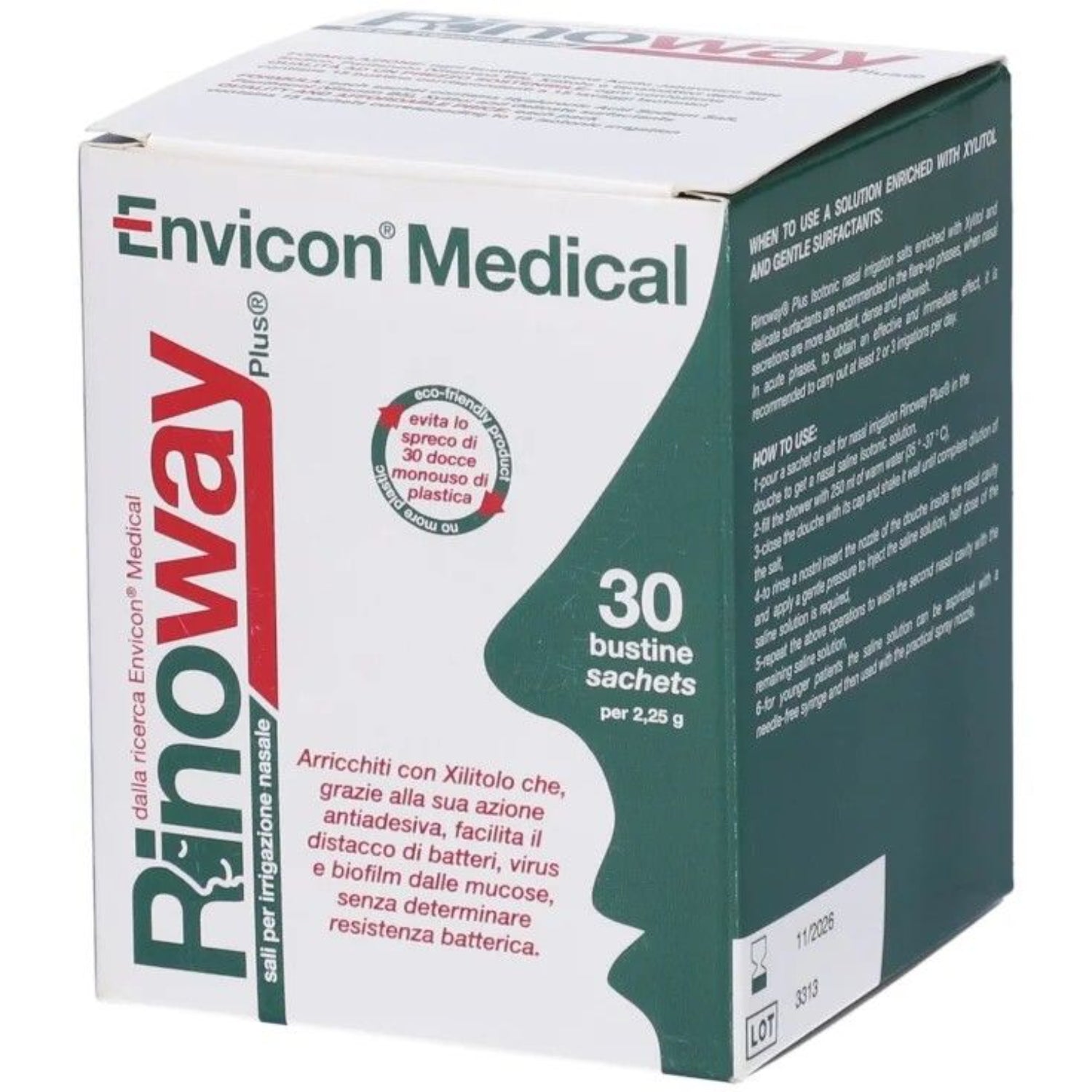 Rinoway Plus | Sali Nasali Isotonici e Ipertonici con Xilitolo | 30 Bustine
