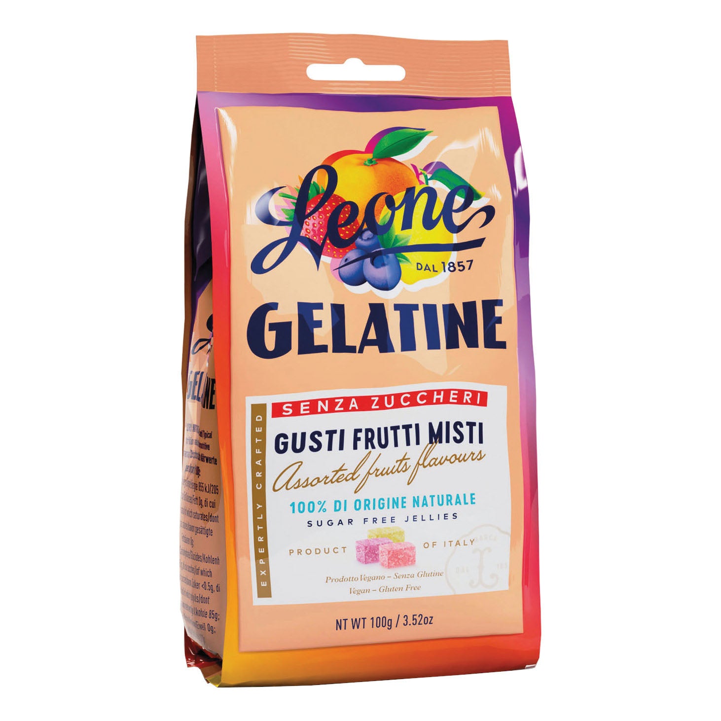 Leone Gelatine Di Frutta Senza Zucchero Sacchetto Gusti Assortiti 100g