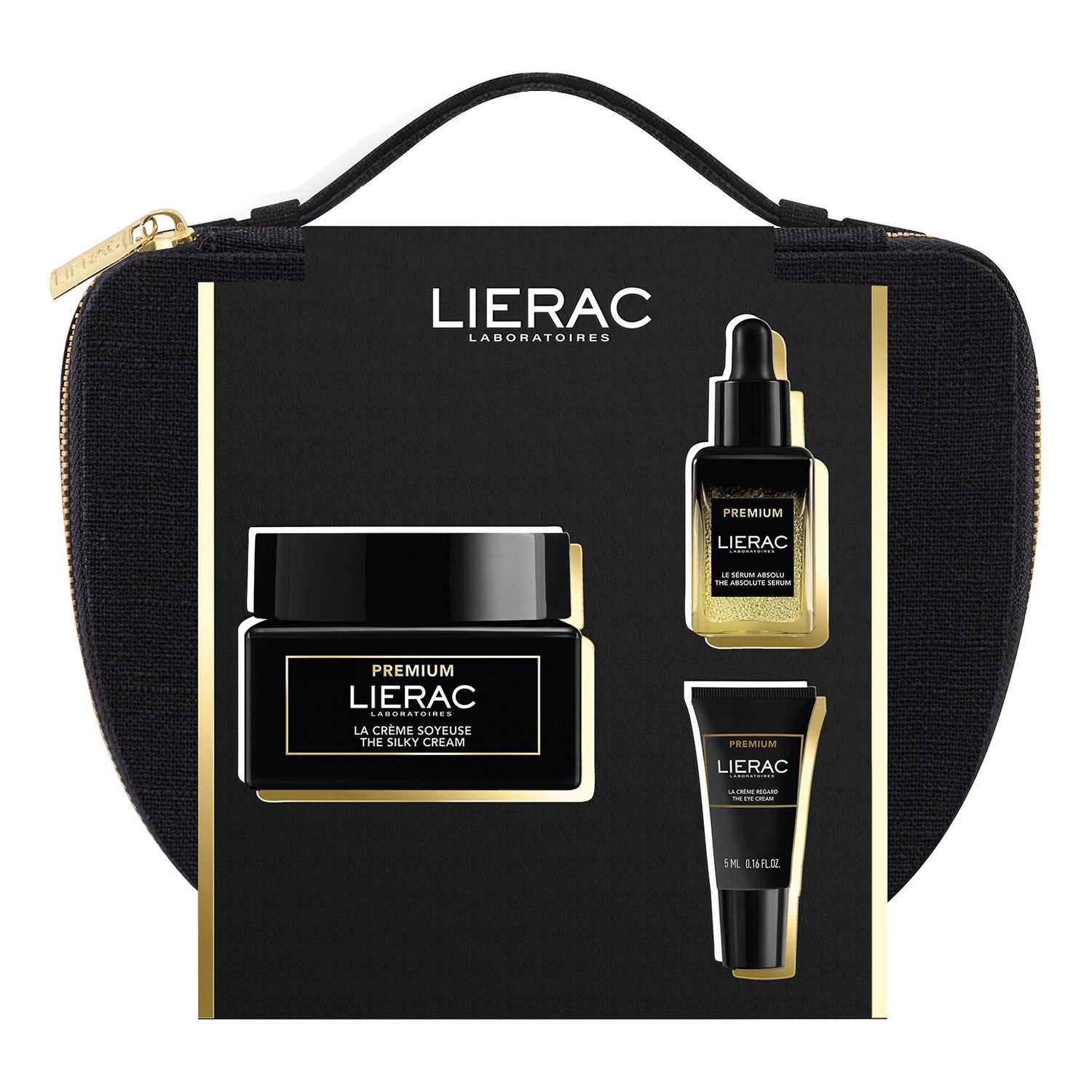Lierac Premium Cofanetto Idea Regalo Trousse - Crème Soyeuse 50ml + Siero Assoluto 13ml + Crema Occhi 5ml + Beauty Case in Regalo