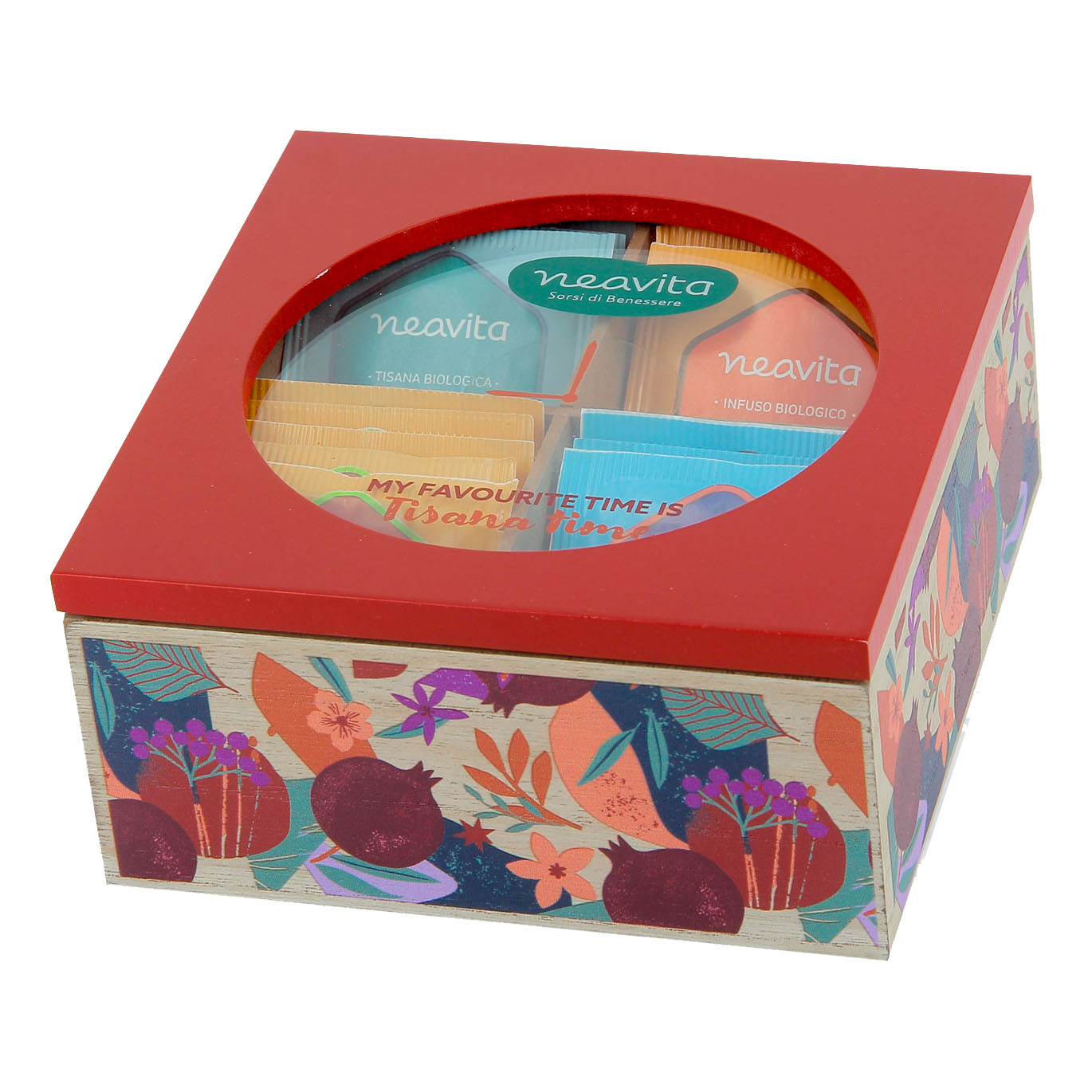 Neavita Cofanetto In Legno Con Tisane Bio Bordeaux A 4 Scomparti 20 Filtri Bio