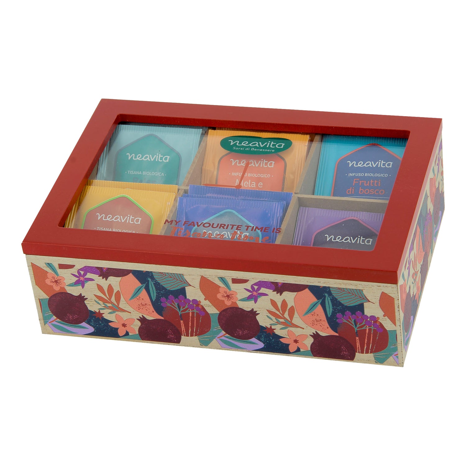 Neavita Cofanetto In Legno Con Tisane Bio Bordeaux A 6 Scomparti 30 Filtri Bio