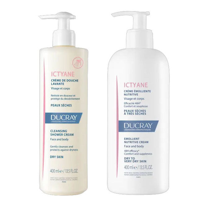 Ducray Ictyane Crema Emolliente Nutritiva 400ml + Crema Doccia Detergente 100ml Omaggio  