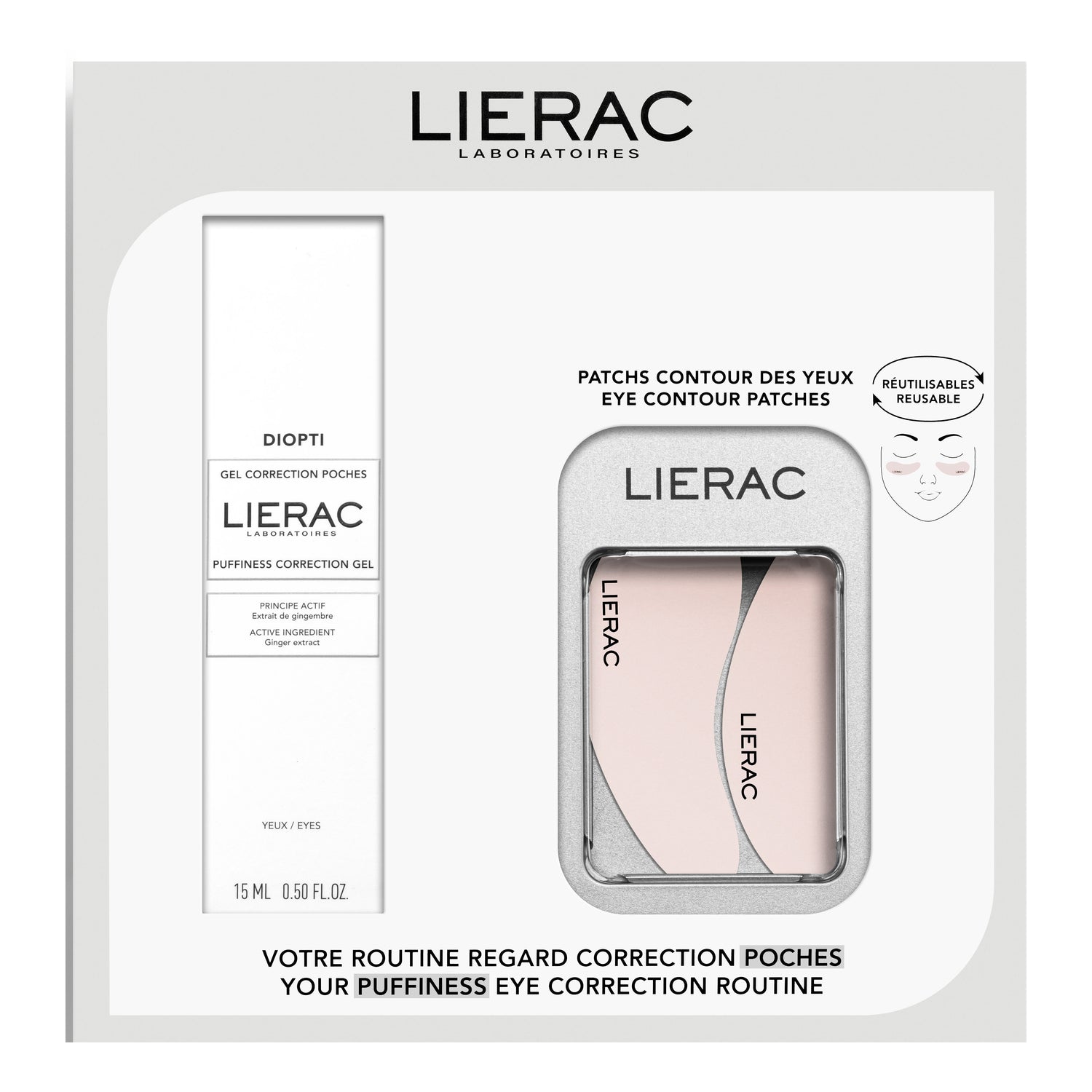 Lierac Diopti Cofanetto Idea Regalo Set Correzione Borse - Gel Contorno Occhi 15ml + I Patch Contorno Occhi Omaggio