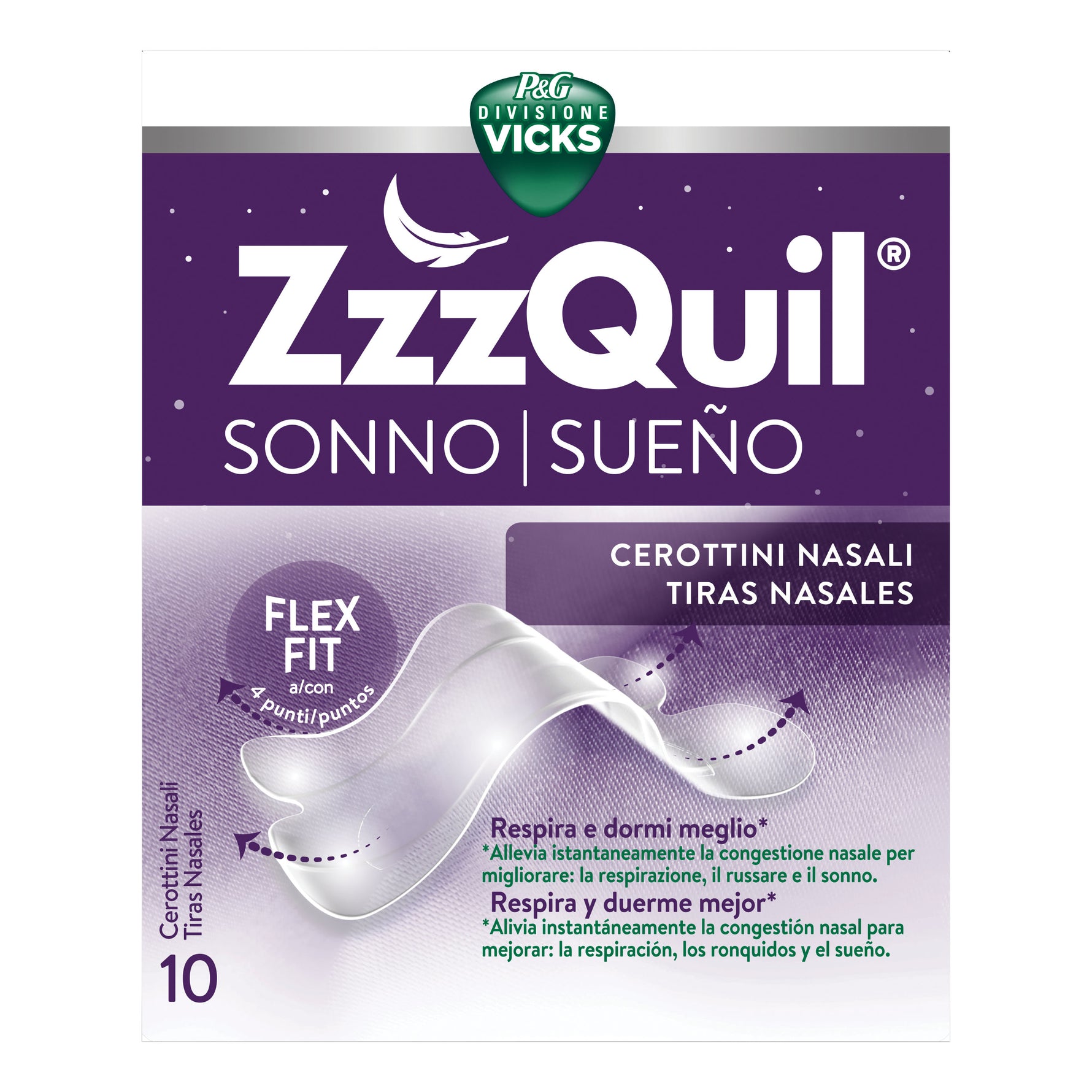 Vicks ZzzQuil Sonno Cerottini Nasali | Dispositivo Medico Congestione | 10 Pezzi
