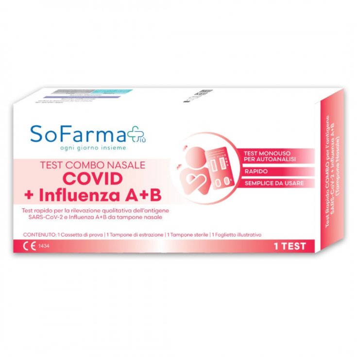 Sofarmapiù Test Autodiagnostico Sars-Cov-2 + influenza A/B - Tampone Rapido Nasale Combinato
