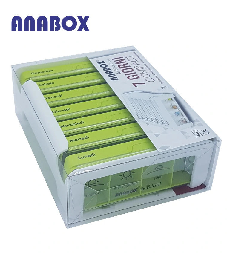 Anabox Portapillole 7 Giorni Compact | Settimanale Verde | 1 Pezzo 2 