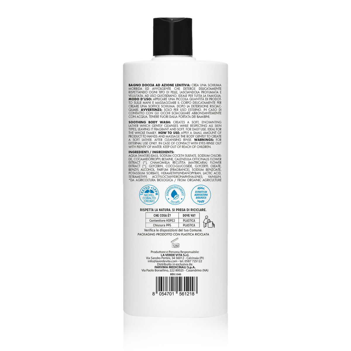 Kalucy Bagno Doccia 1000 ml retro con modo d’uso e INCI
