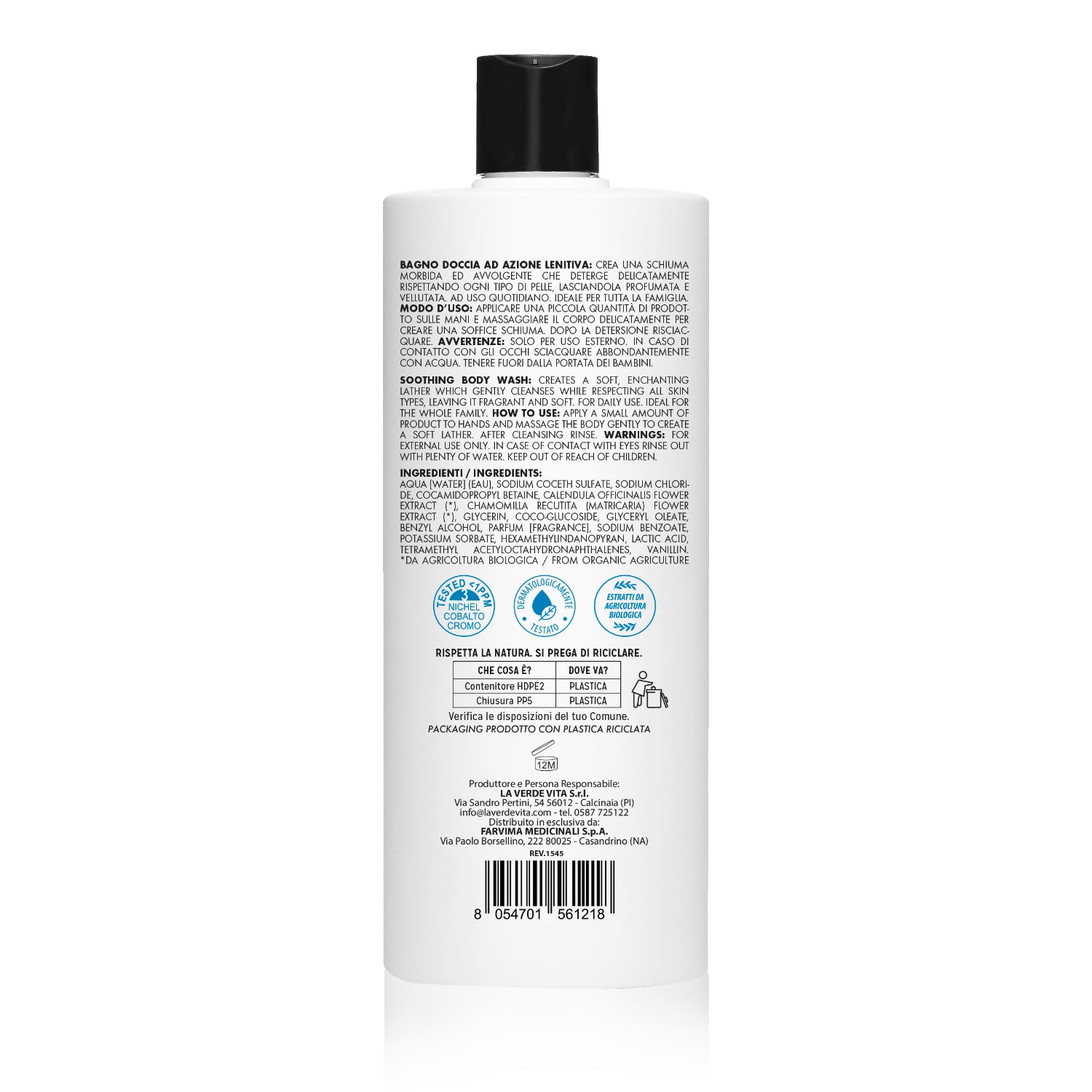 Kalucy Bagno Doccia 1000 ml retro con modo d’uso e INCI