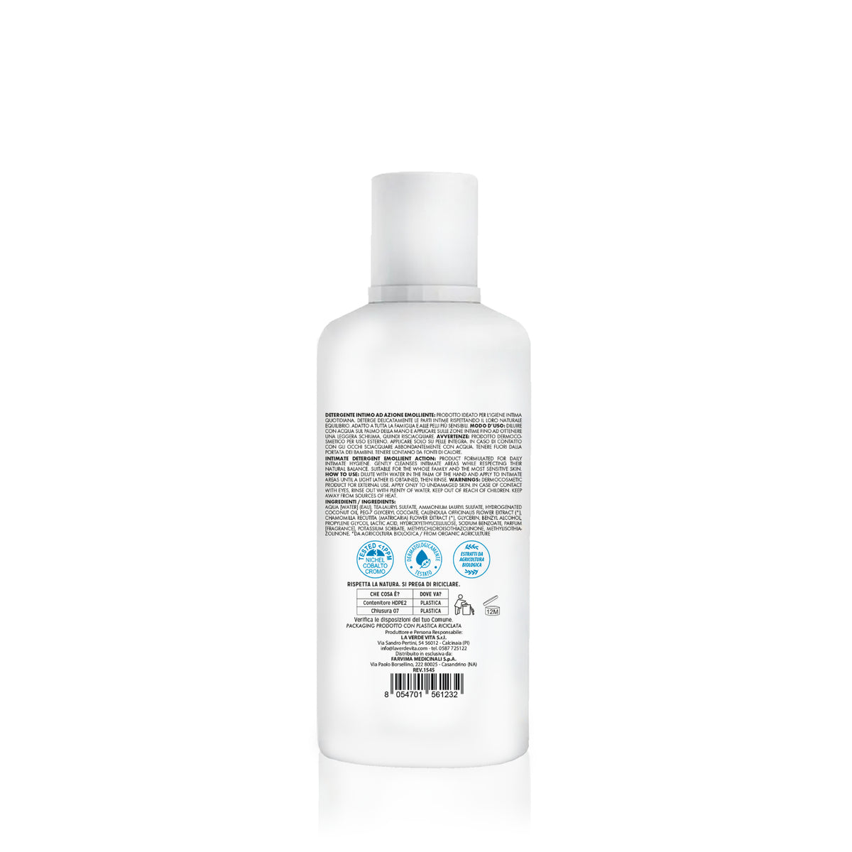 Kalucy Detergente Intimo 500 ml retro con modo d’uso e INCI