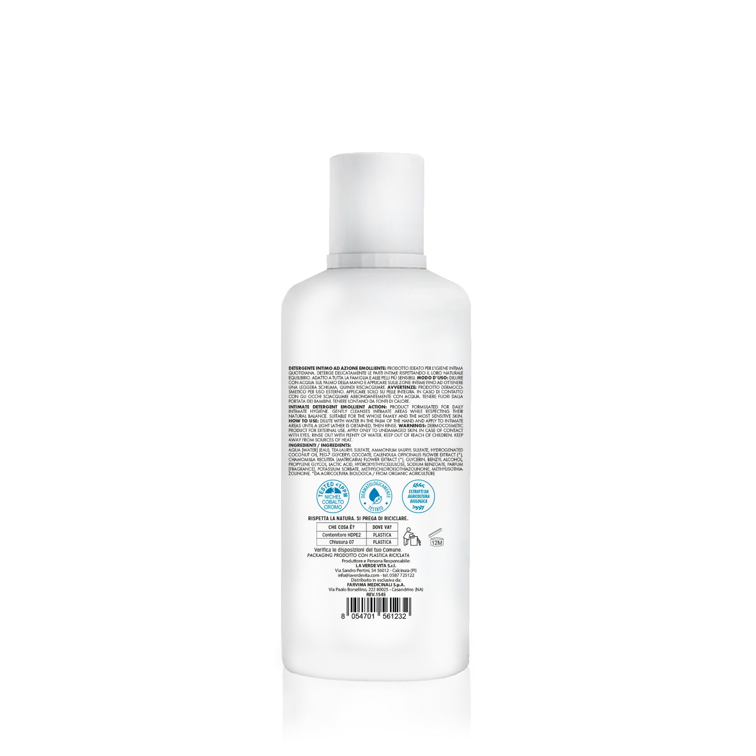Kalucy Detergente Intimo 500 ml retro con modo d’uso e INCI